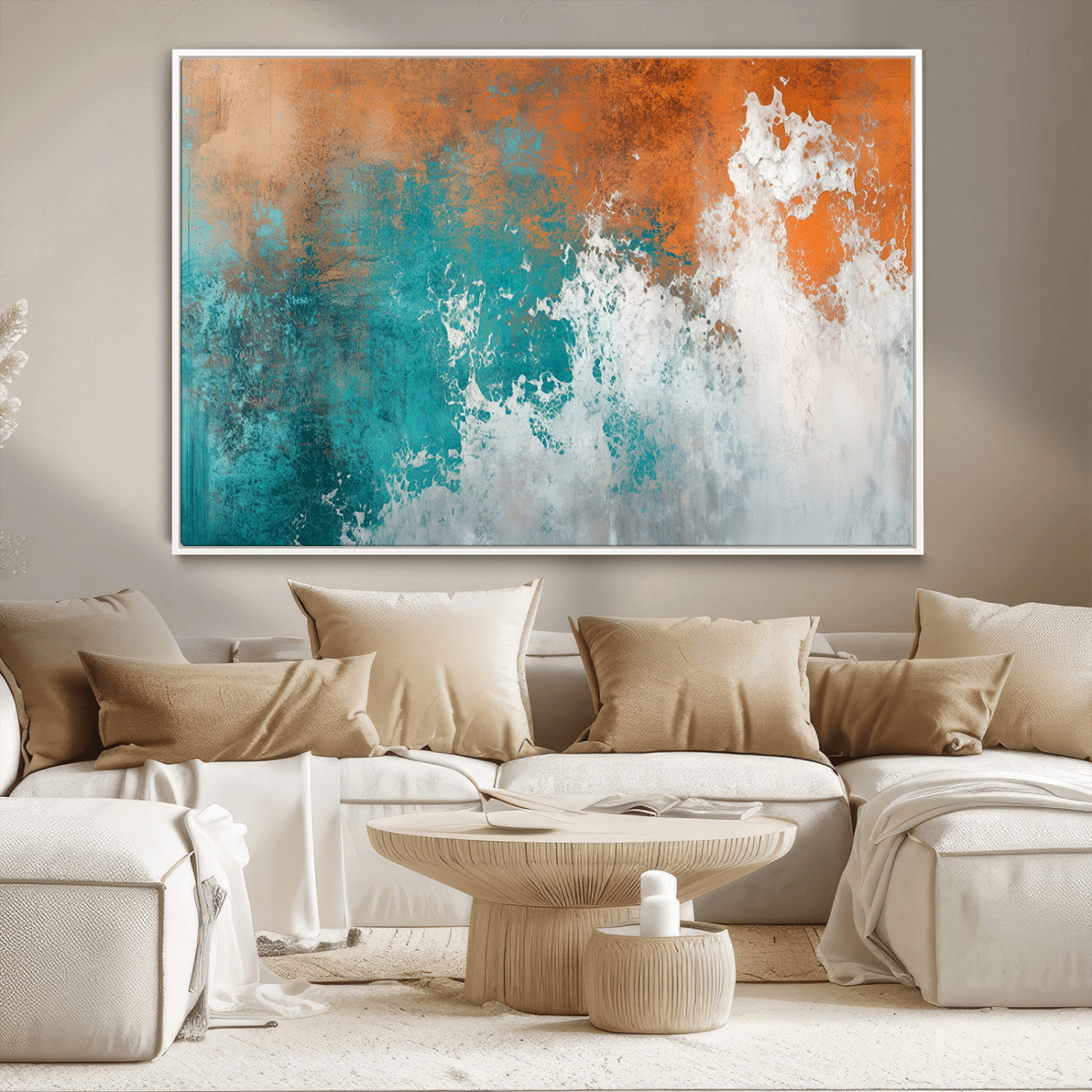 MGV-FC-36X24 - Vintage Abstract Print - Bold Teal and Orange Canvas Wall Art - Retro-Vintage Abstract Orange Canvas