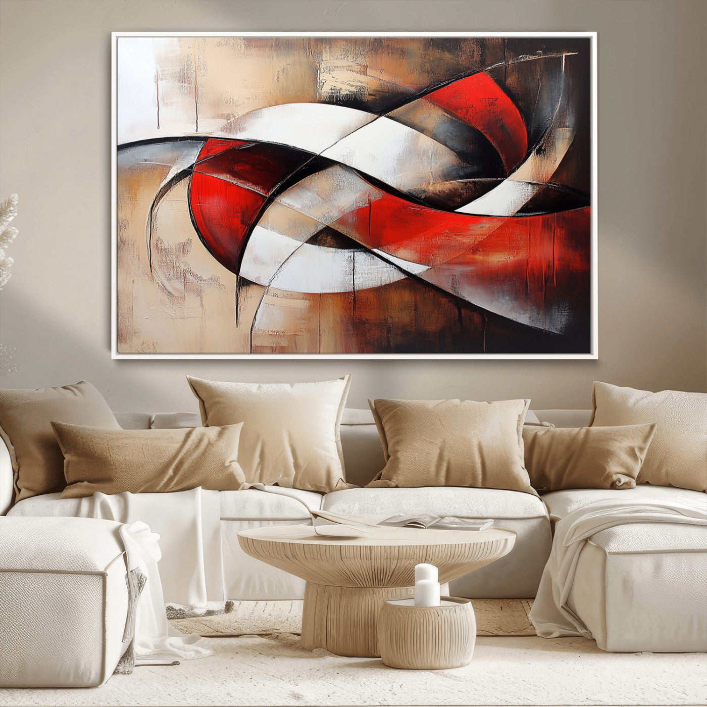 MGV-FC-36X24 - Abstract Wall Art - Modern Red and White Canvas Wall Art Print - Bold Geometric Abstract Canvas for