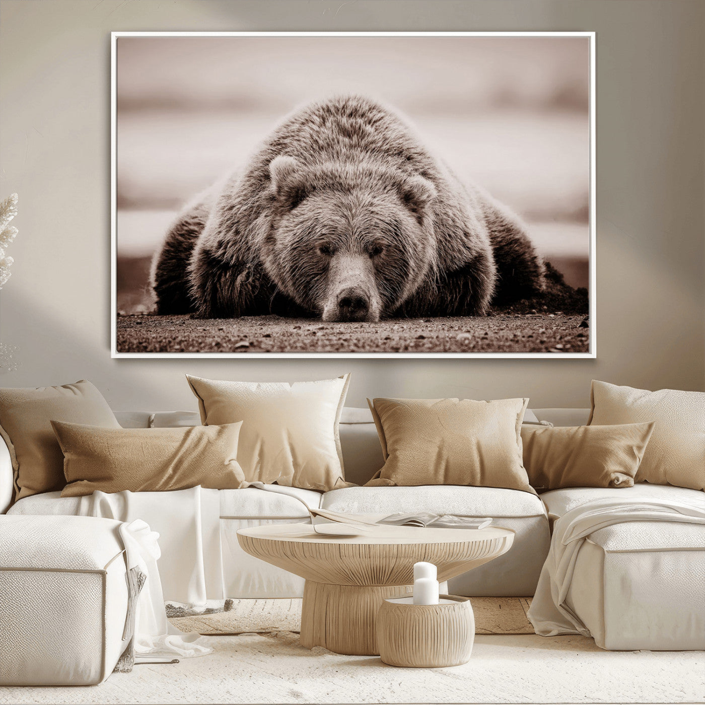 MGV-FC-36X24 - Grizzly Bear Wall Art Print - Bear Canvas Wall Art - Rustic Bear Portrait Canvas Print for Cabin