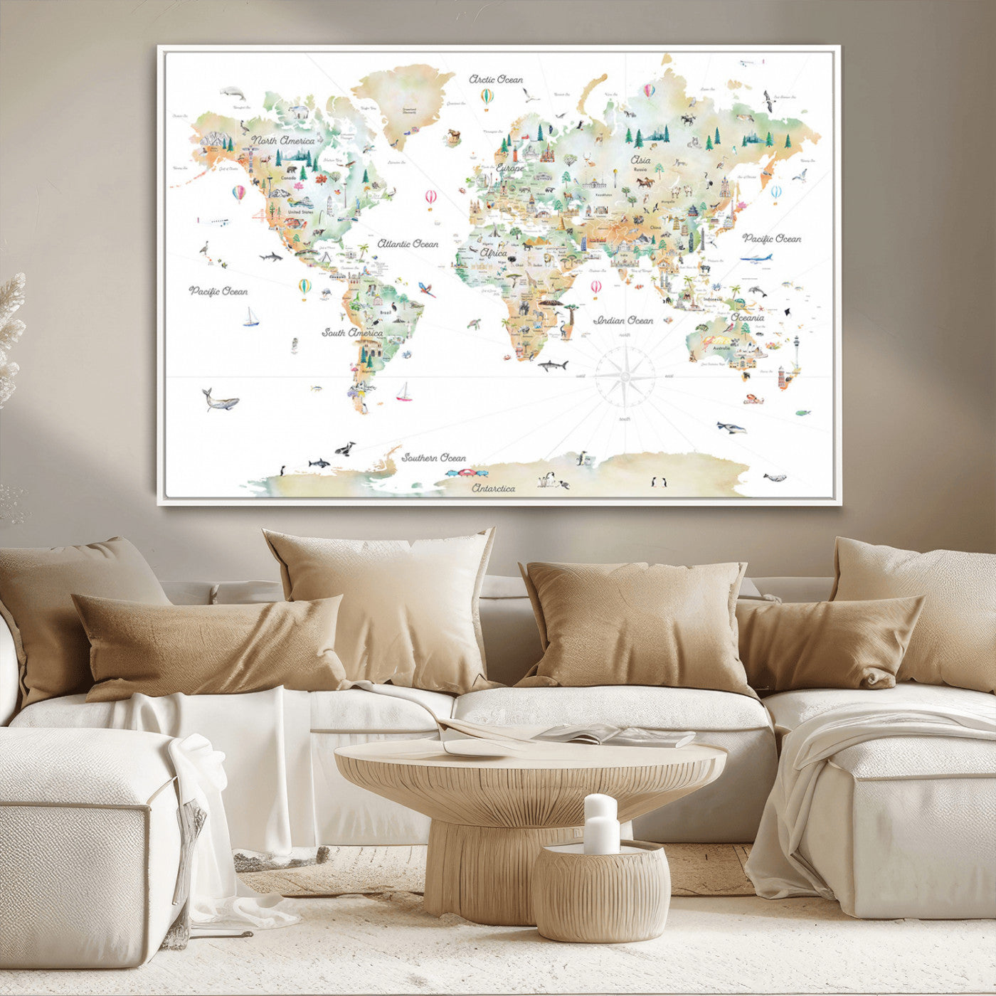MGV-FC-36X24 - Push Pin World Map Canvas Print – Framed Wall Art for Couples to Track Their Travels – Anniversary