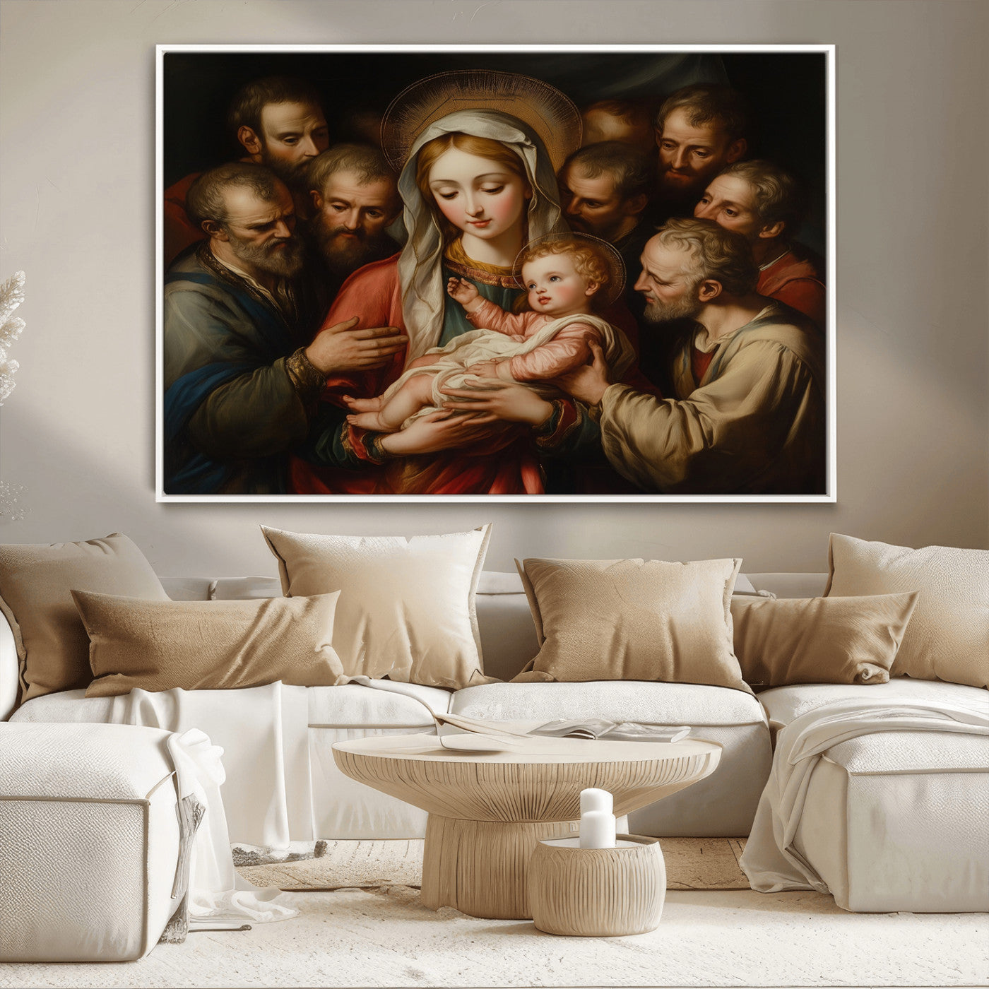 MGV-FC-36X24 - Religious Canvas Wall Art Print - Madonna and Child with Apostles Art Print - Classic Christian