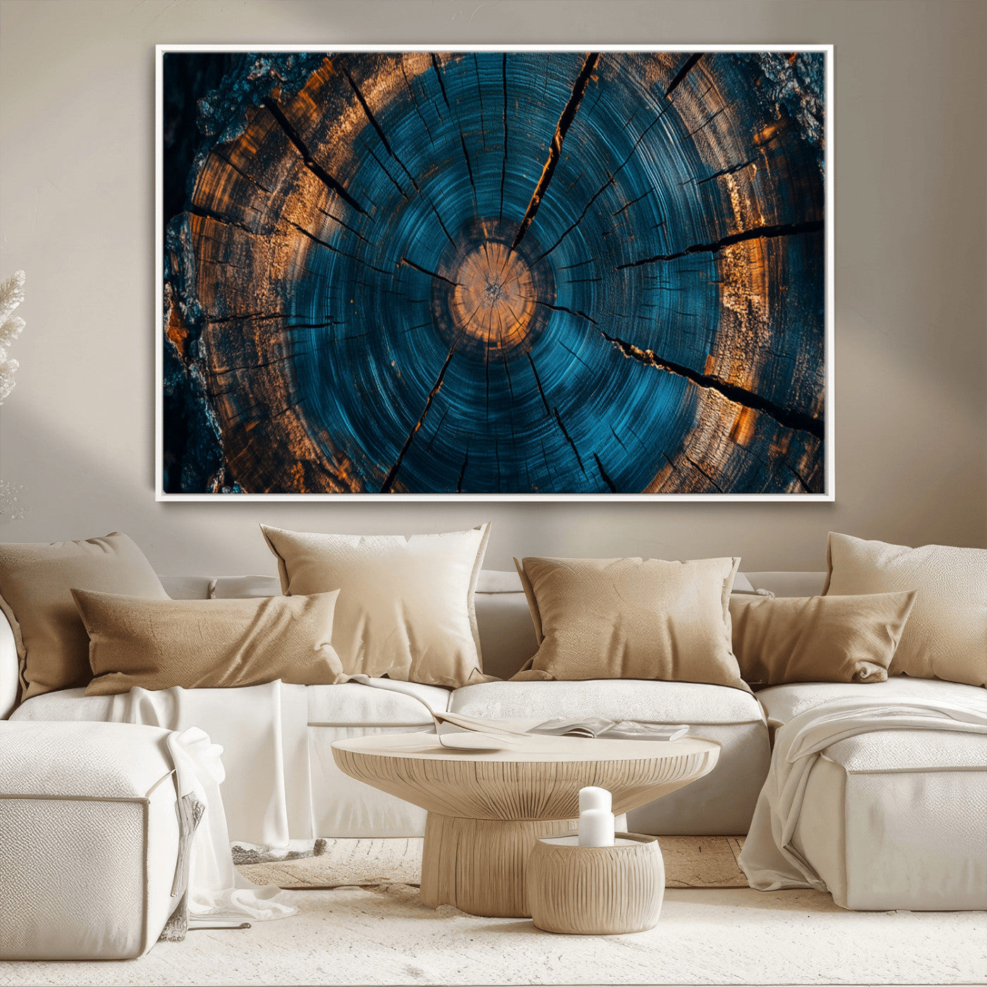 MGV-FC-36X24 - Farmhouse Wall Art - Abstract Tree Rings Canvas Wall Art Print, Framed Wood Grain Rings Artwork