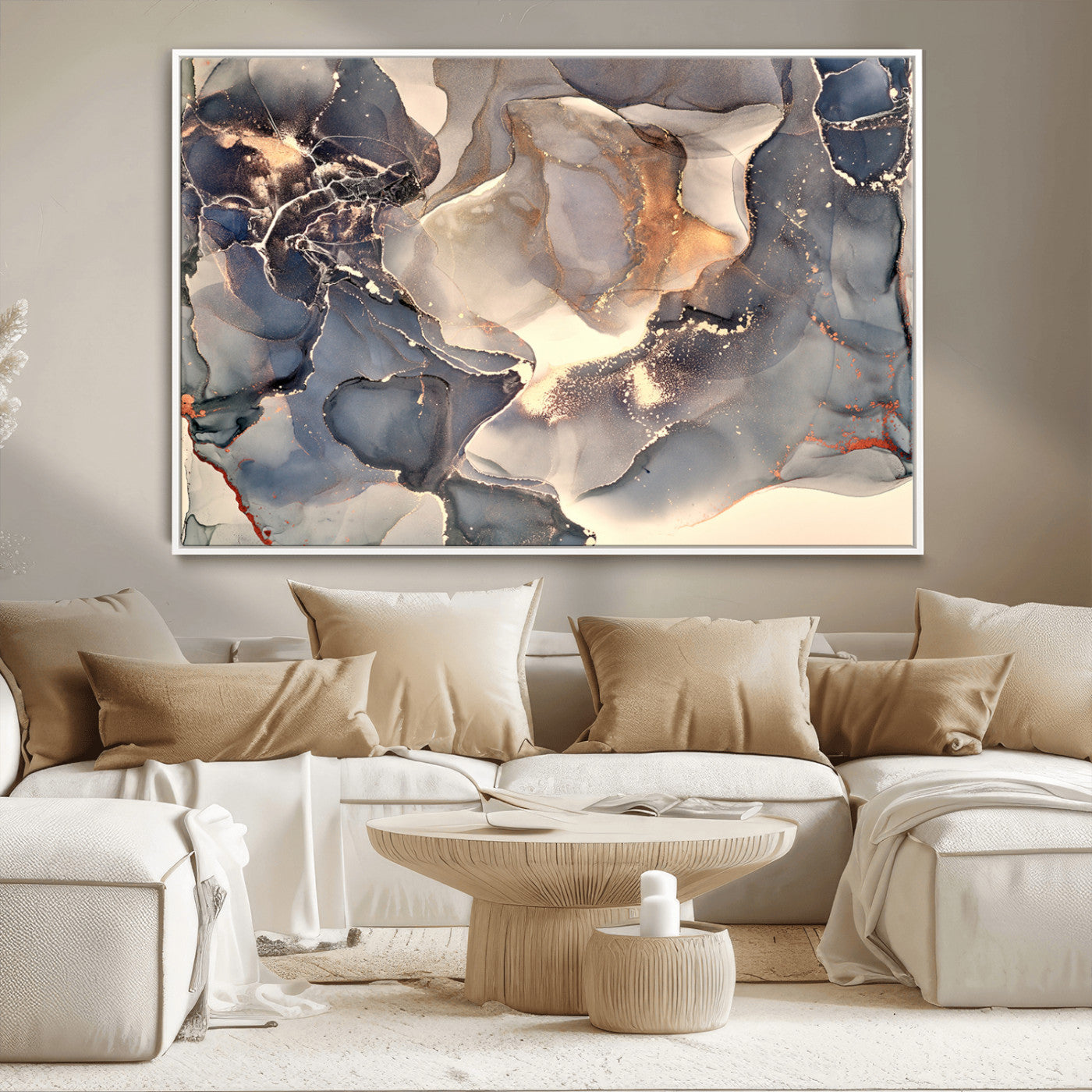 MGV-FC-36X24 - Abstract Blue and Gold Wall Art - Fluid Ink Artwork - Modern Luxury Wall Decor for Contemporary