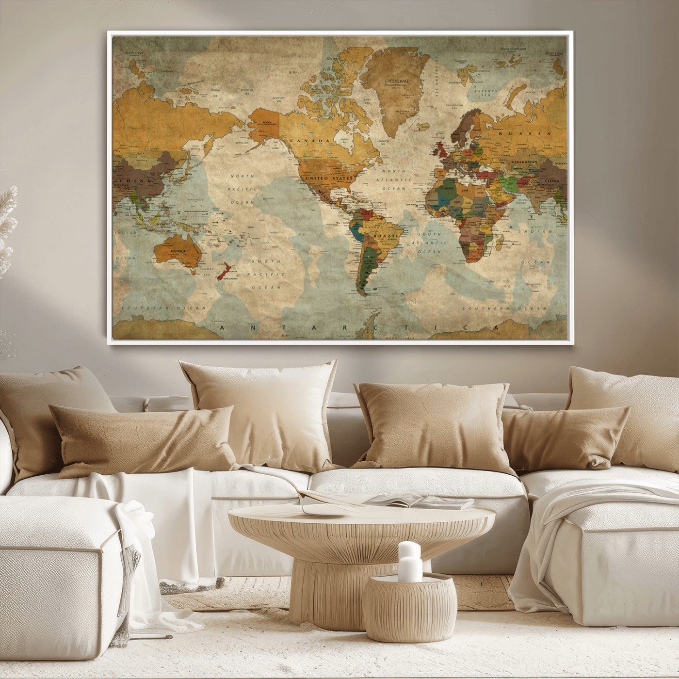 MGV-FC-36X24 - Push Pin World Map Canvas Print – Framed Wall Art for Couples to Track Their Travels – Anniversary