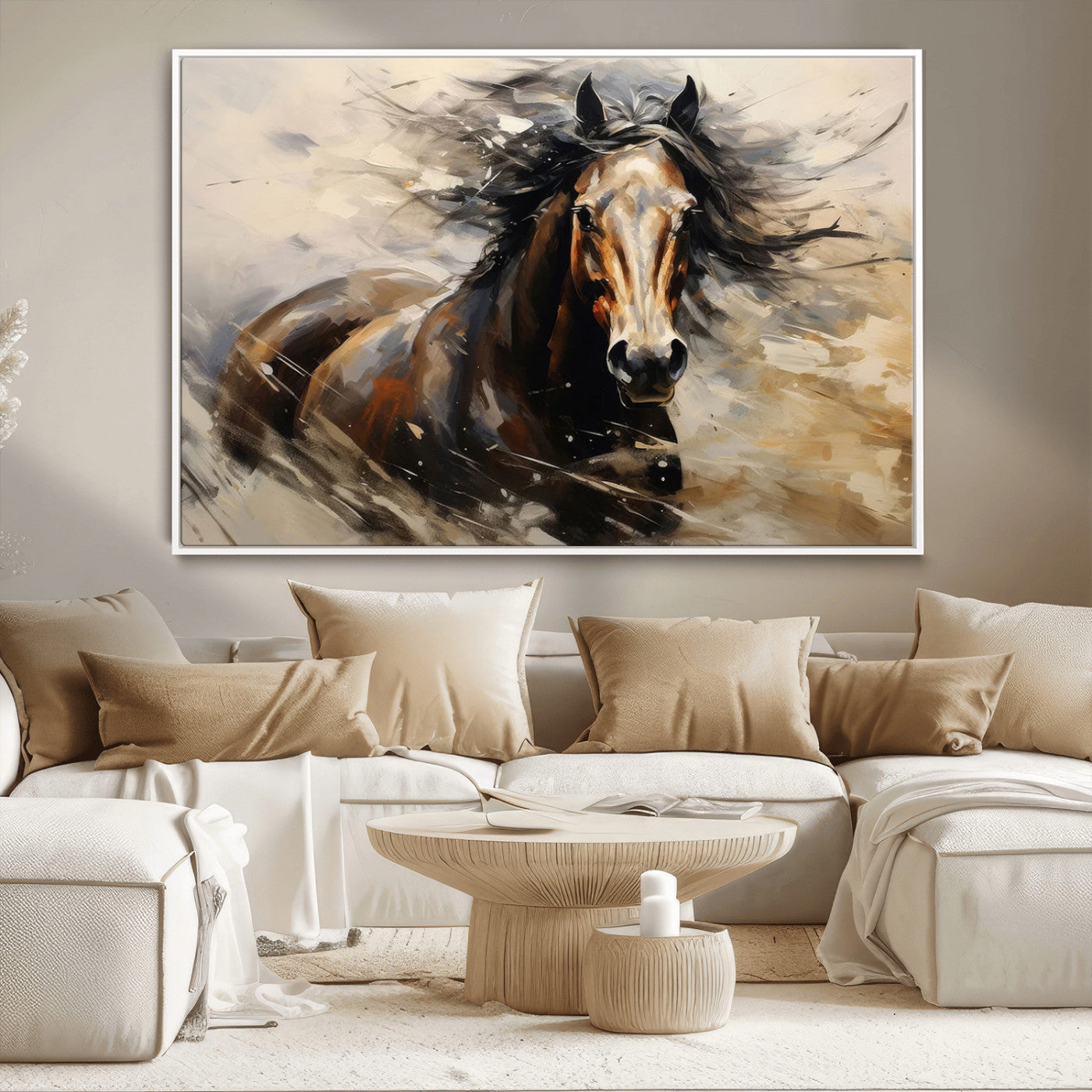 MGV-FC-36X24 - Abstract Wall Art Horse Print - Large Western Horse Canvas - Farmhouse Woodland Wall Art - Framed
