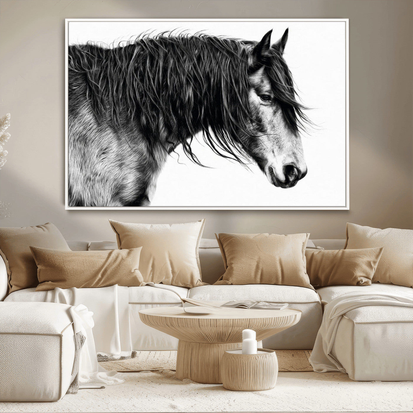 MGV-FC-36X24 - Black Horse Wall Art Canvas Print for Farmhouse Decor and Woodland Decoration