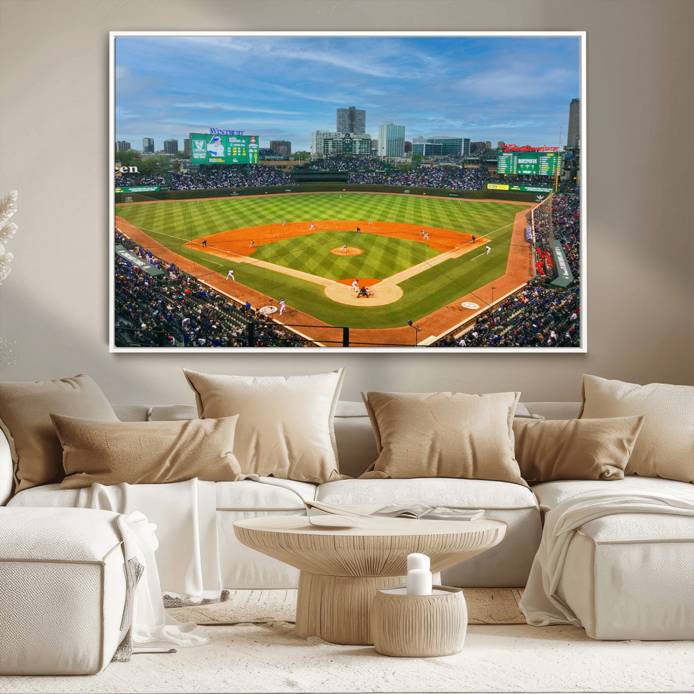 MGV-FC-36X24 - Wrigley Field Chicago Cubs Panoramic Multi Piece Canvas Wall Art - Iconic Baseball Stadium Print for