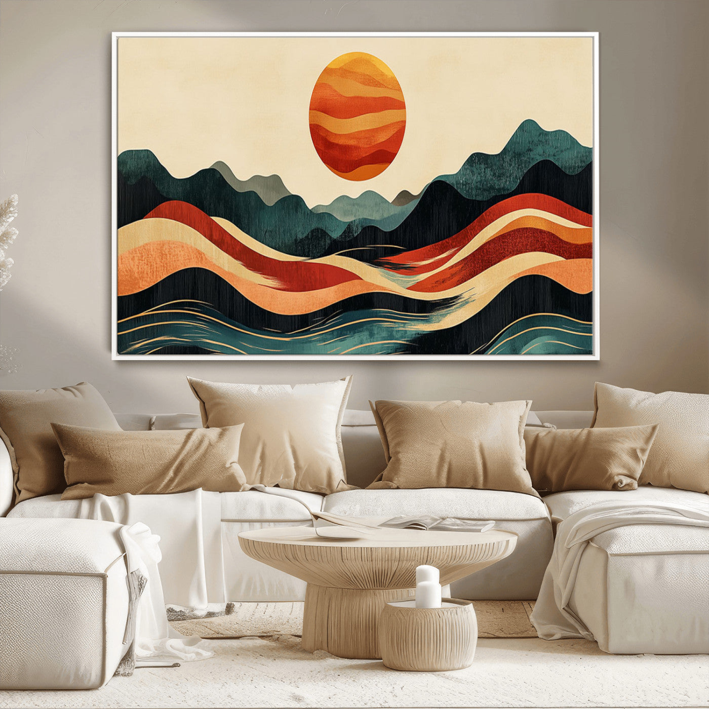 MGV-FC-36X24 - Mountain Triptych Wall Art - Western Nature Prints - Framed Boho Pine Tree Canvas for Log Cabin or