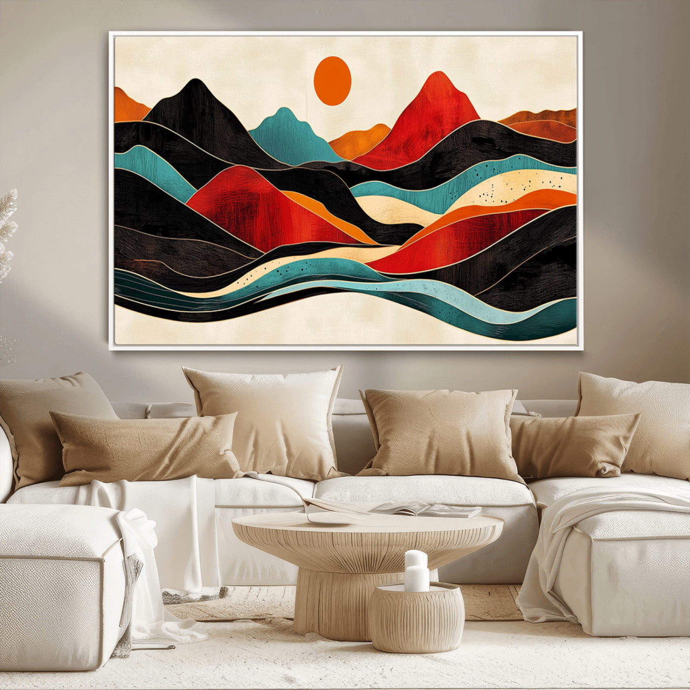 MGV-FC-36X24 - Western Wall Decor - Large Triptych Mountain Canvas - Boho Woodland Wall Art Print - Framed