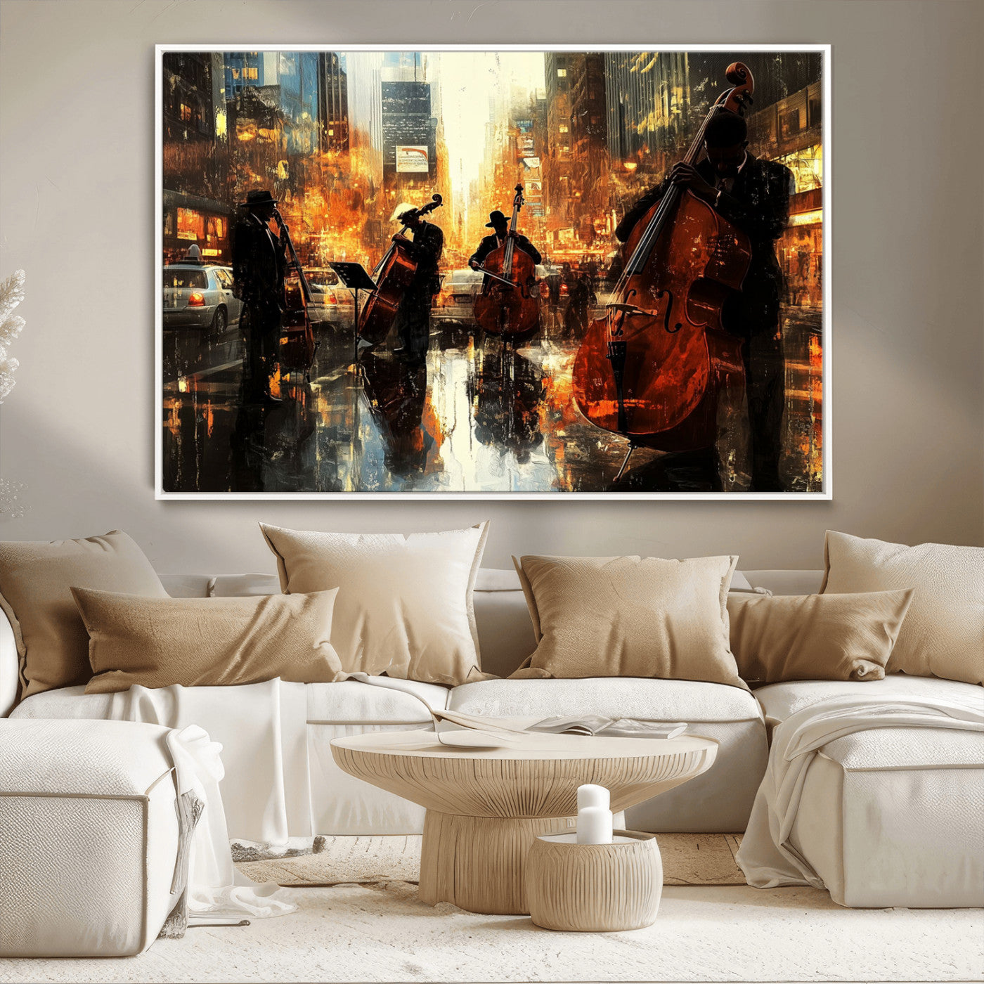 MGV-FC-36X24 - African American Abstract Jazz Wall Art - Framed Abstract Music Canvas - Colorful Instrument Canvsa
