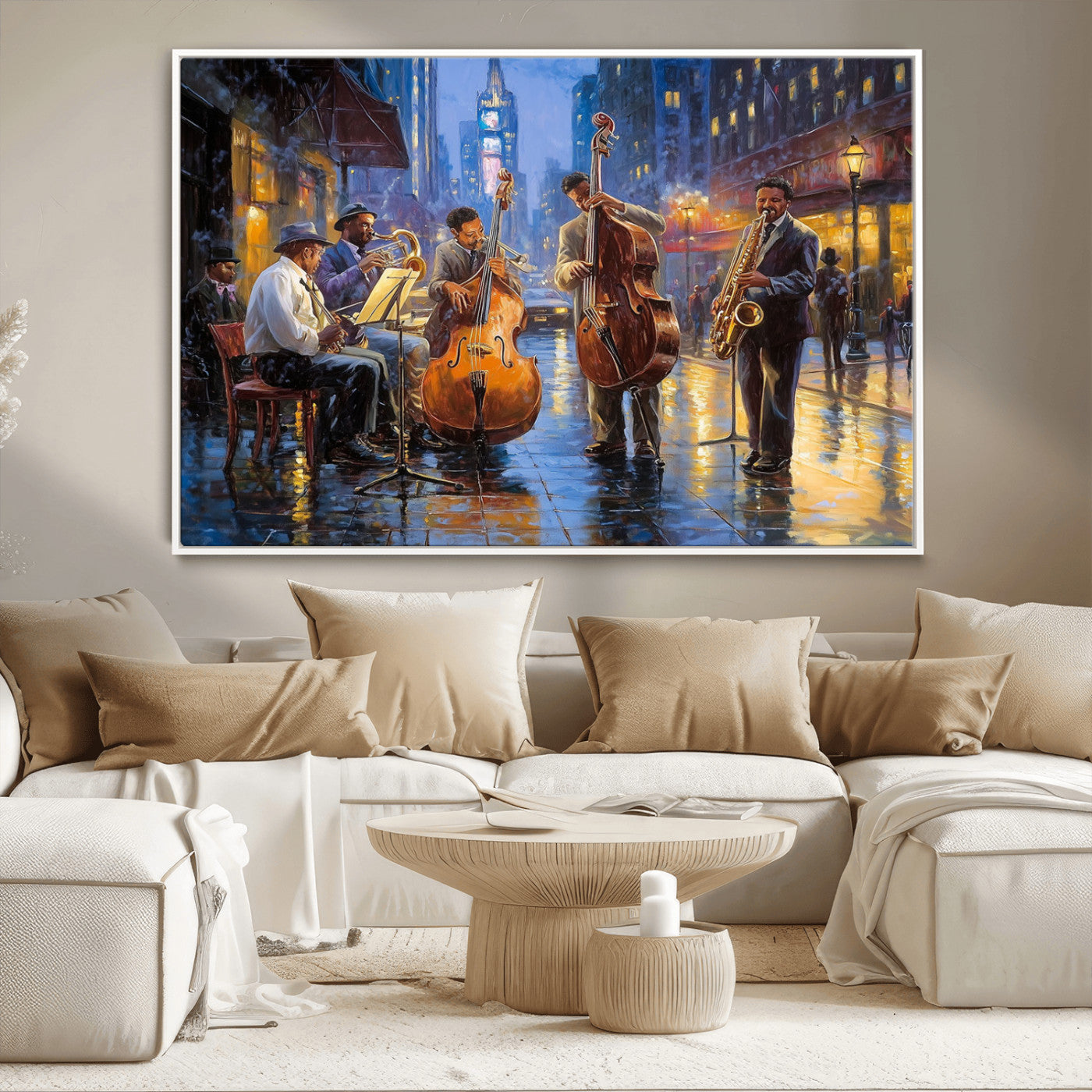 MGV-FC-36X24 - Colorful Jazz Wall Art - African American Music Canvas Print - Framed Abstract Music Poster for Home