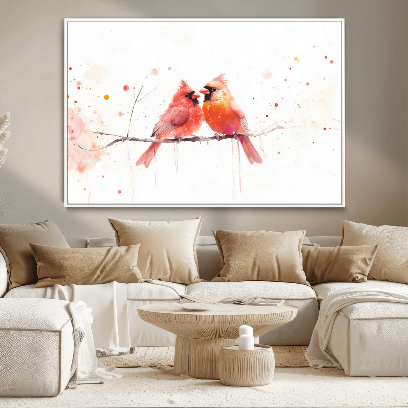 MGV-FC-36X24 - Cardinal Bird Canvas Wall Art - Male and Female Cardinal Print - Nature-Inspired Bird Wall Decor for