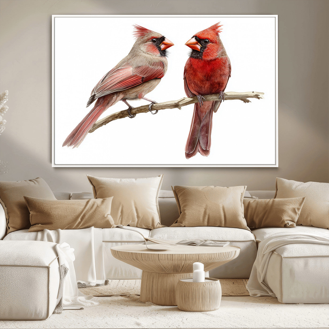 MGV-FC-36X24 - Cardinal Bird Canvas Wall Art - Male and Female Cardinal Print - Abstract Bird Wall Decor for Home -