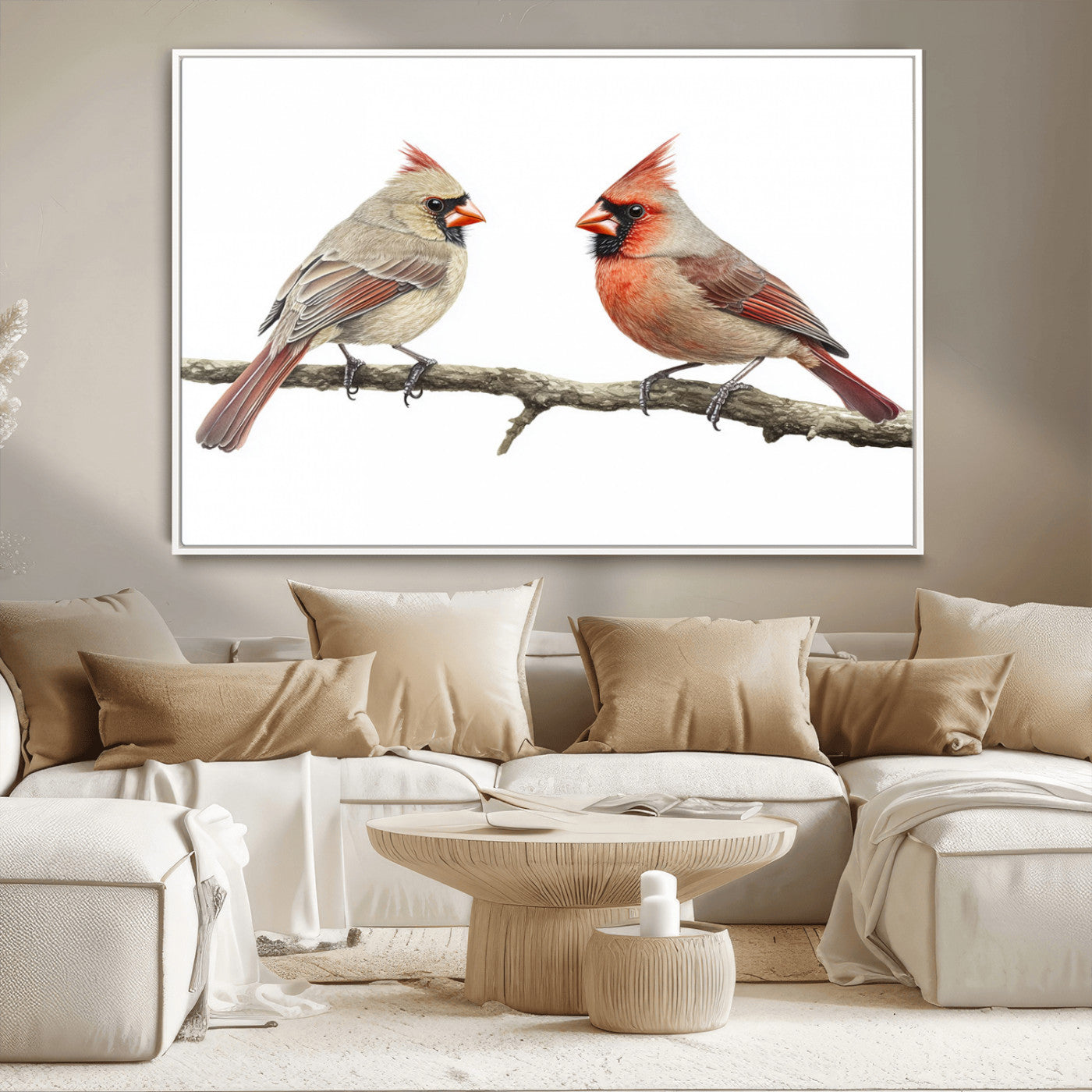 MGV-FC-36X24 - Cardinal Canvas Wall Art - Male and Female Cardinal Print - Nature-Inspired Bird Wall Decor for Home