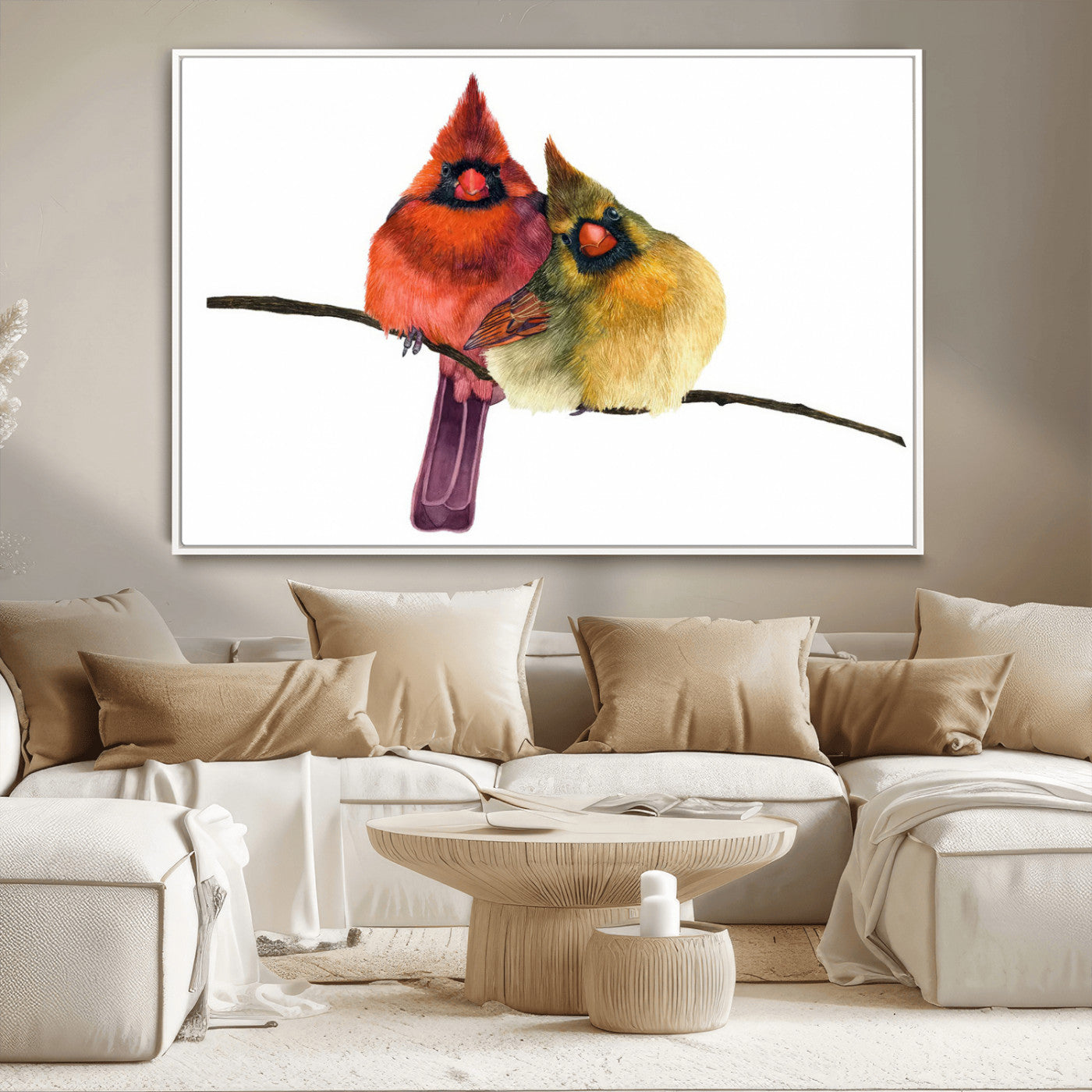MGV-FC-36X24 - Cardinal Bird Canvas Wall Art - Male and Female Cardinal Print - Nature-Inspired Bird Wall Decor for
