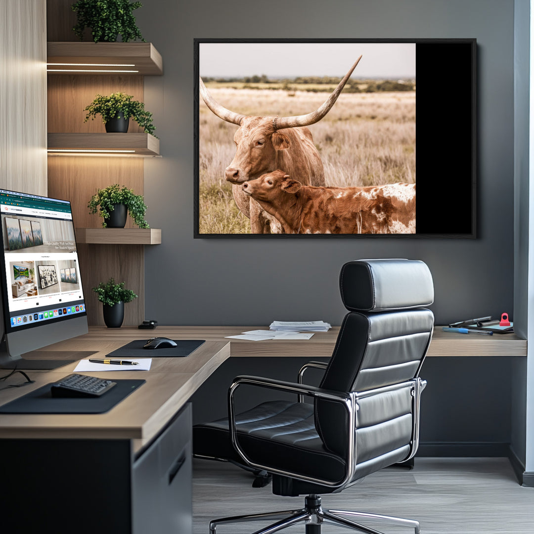60320-MGV-CV-36X24-Texas Longhorn Cow Wall Art Canvas Print for Farmhouse Wall Art, Texas Decor, Western Wall Art Print