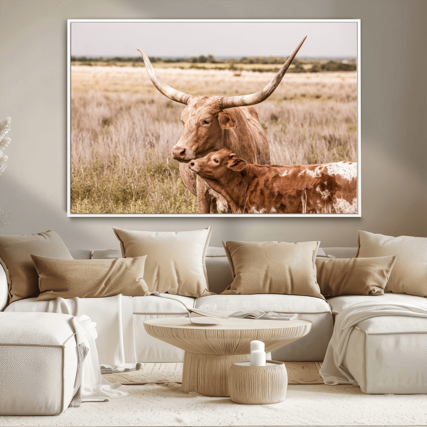 MGV-FC-36X24 - Texas Longhorn Cow Wall Art Canvas Print for Farmhouse Wall Art, Texas Decor, Western Wall Art Print