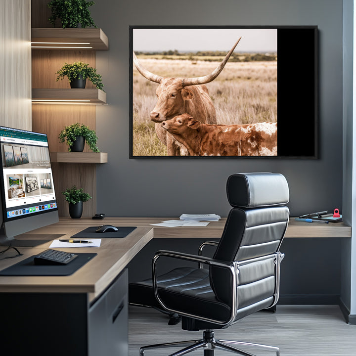60320-MGV-CV-36X24-Texas Longhorn Cow Wall Art Canvas Print for Farmhouse Wall Art, Texas Decor, Western Wall Art Print