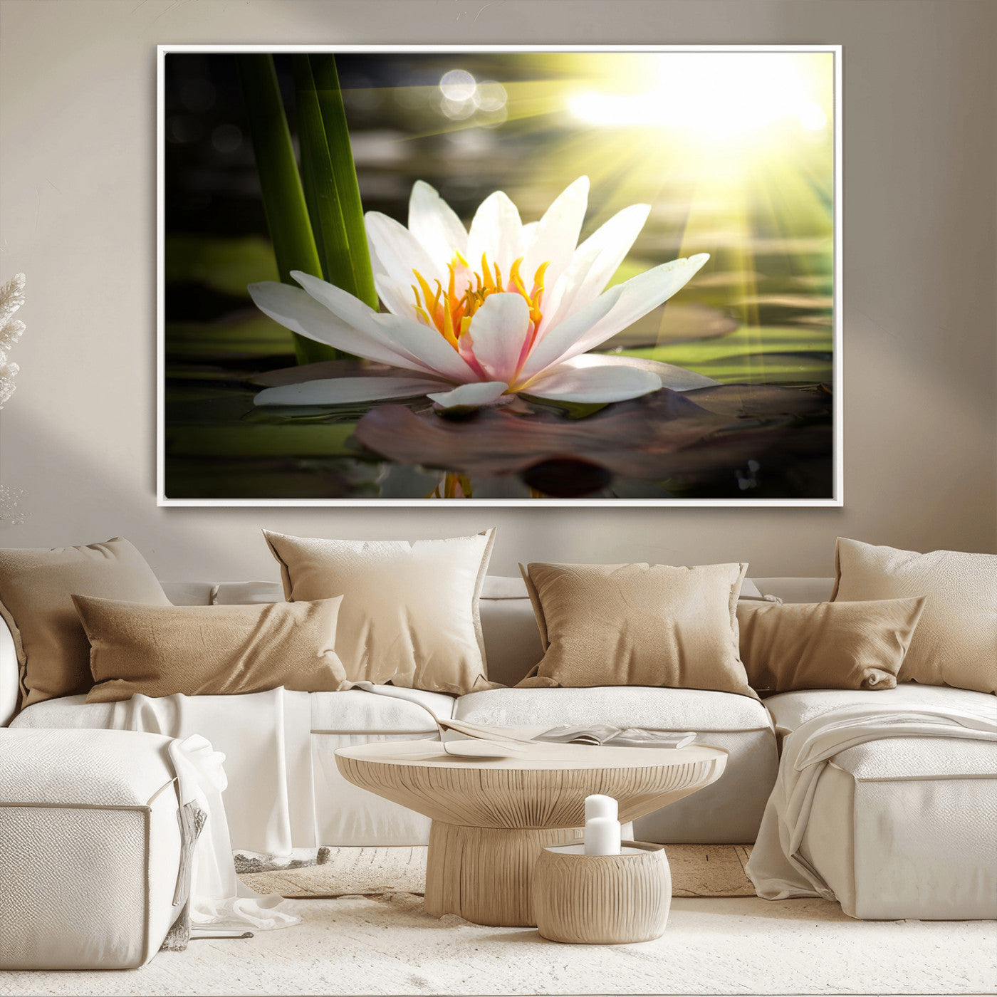 MGV-FC-36X24 - Lotus Flower Wall Art Canvas Print, Water Lily Large Wall Art Canvas Print