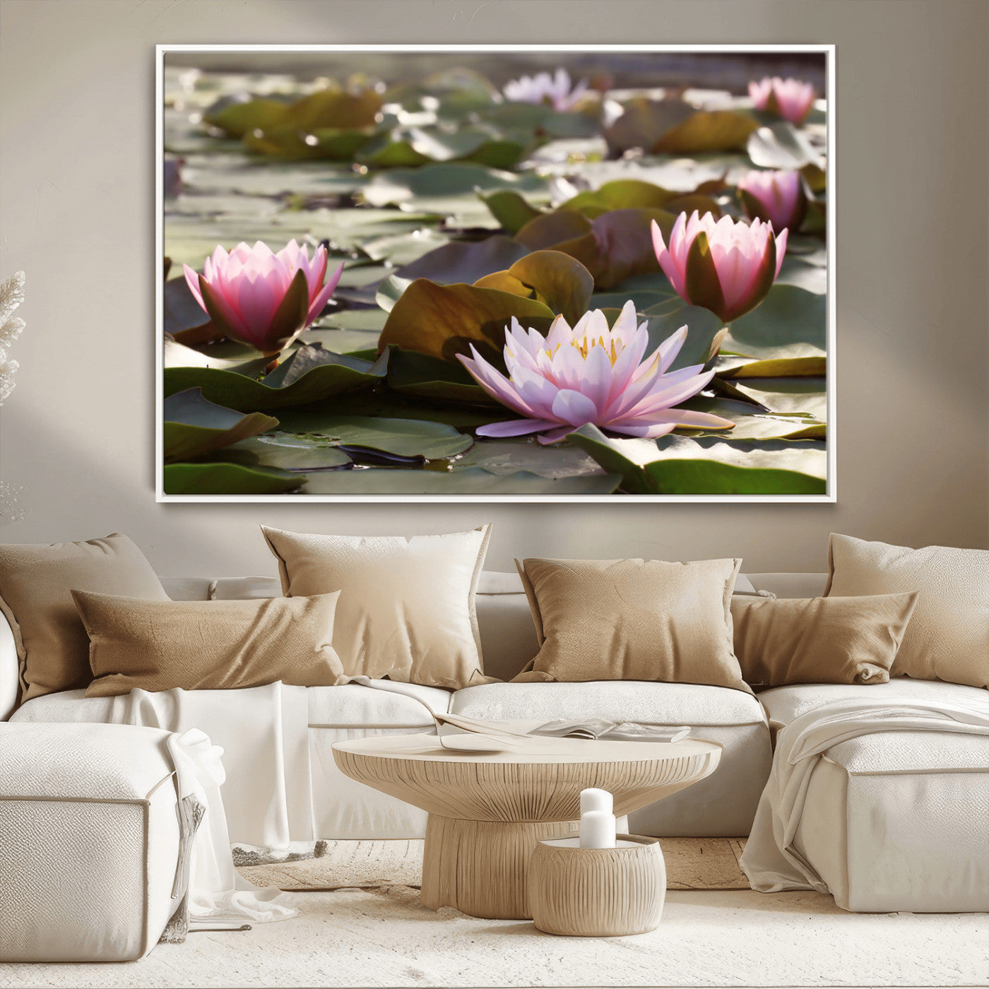 MGV-FC-36X24 - Lotus Flower Wall Art Canvas Print, Water Lily Large Wall Art Canvas Print for Yoga Room Decor,