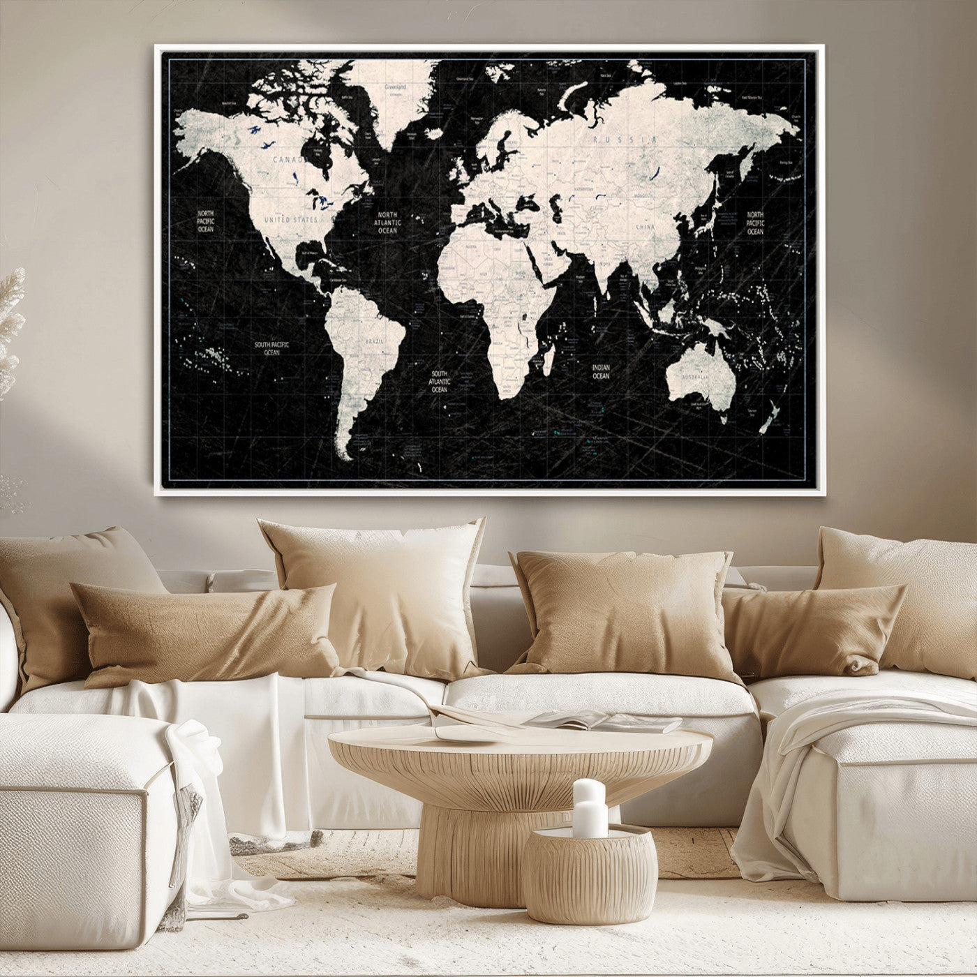 MGV-FC-36X24 - Push Pin World Map Canvas Print – Framed Wall Art for Couples to Track Their Travels – Anniversary