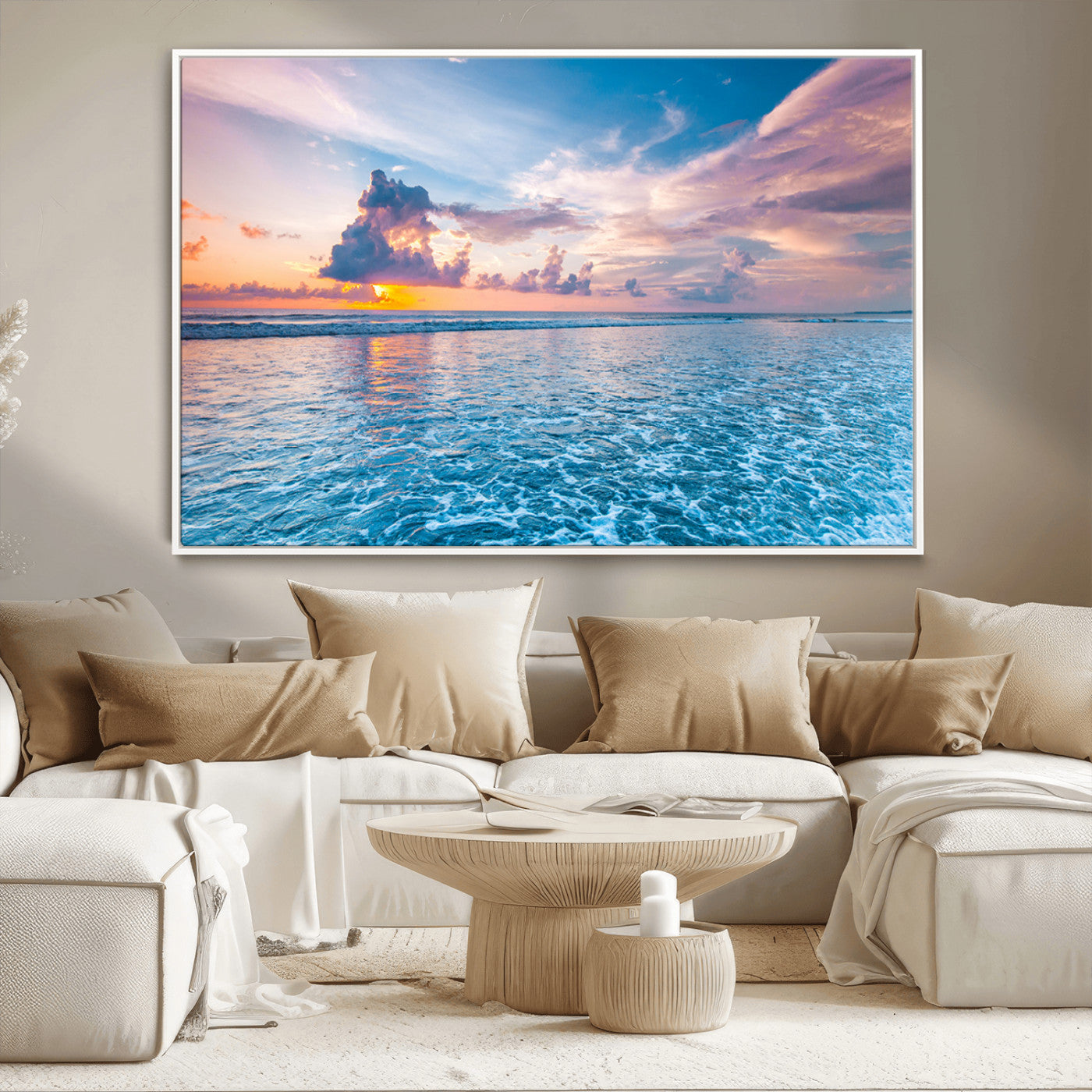 36641-MGV-CV-36X24-Ocean Sunset Canvas Wall Art Print - Tranquil Seascape with Vibrant Sky and Rolling Waves Canvas Print - Coastal Wall Decor for Home or