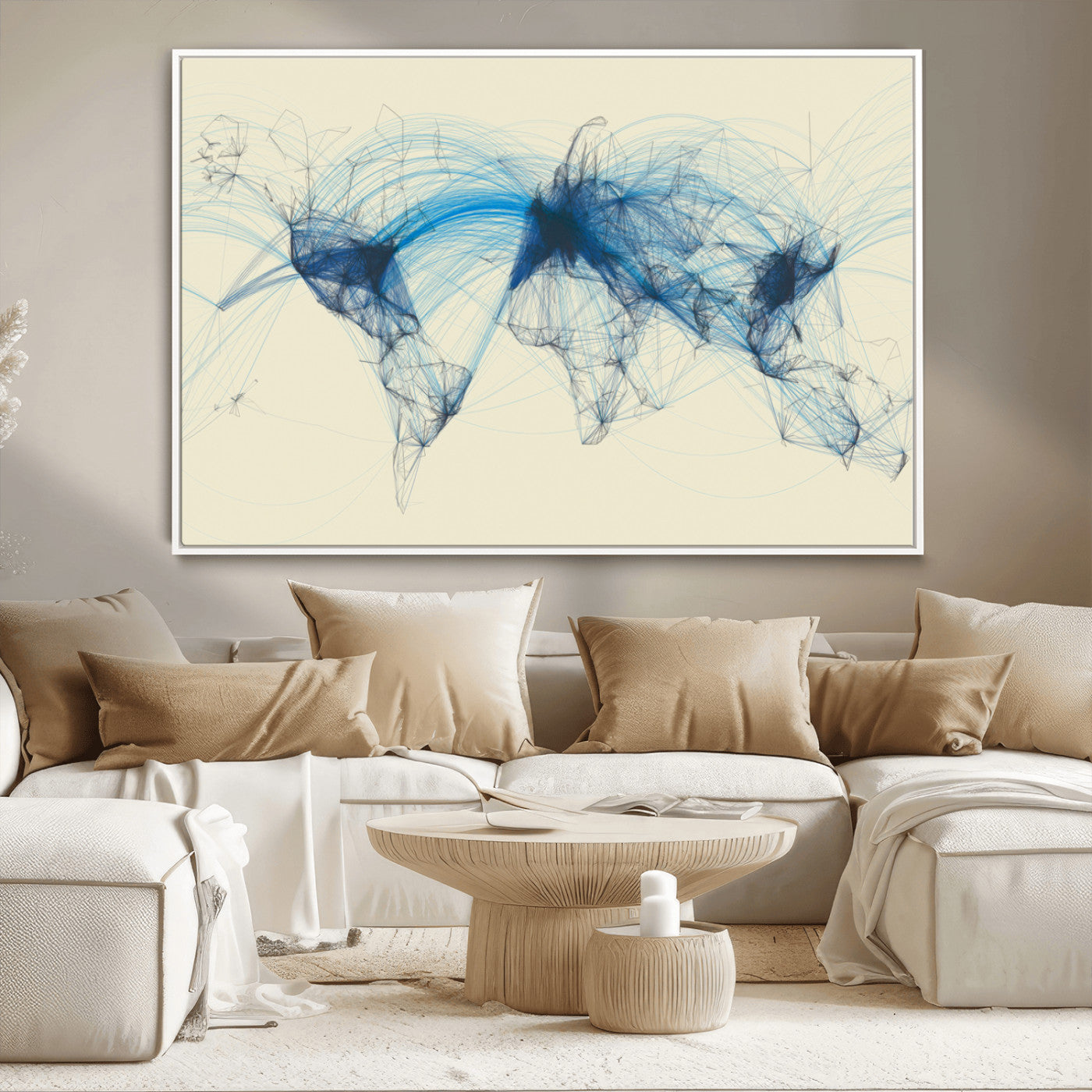 MGV-FC-36X24 - Flight Routes Map art Air Traffic Avi World Map with Blue Connections Canvas Wall Art – Modern