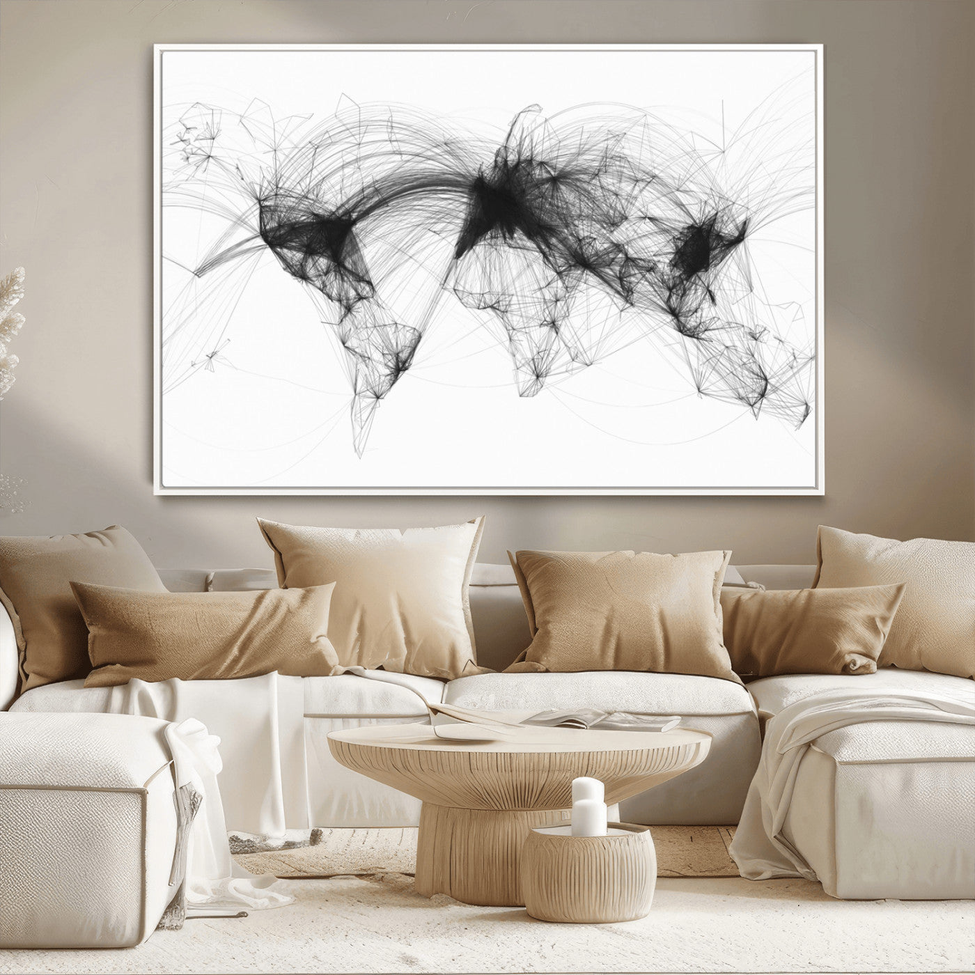 MGV-FC-36X24 - Flight Routes Air Traffic Map Canvas Wall Art - Framed - Ready to Hang