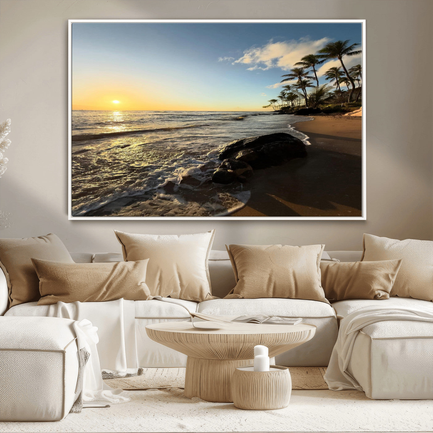 MGV-FC-36X24 - Tropical Beach Wall Art - Stunning Ocean Sunset Canvas Print with Palm Tree Design for Relaxing and