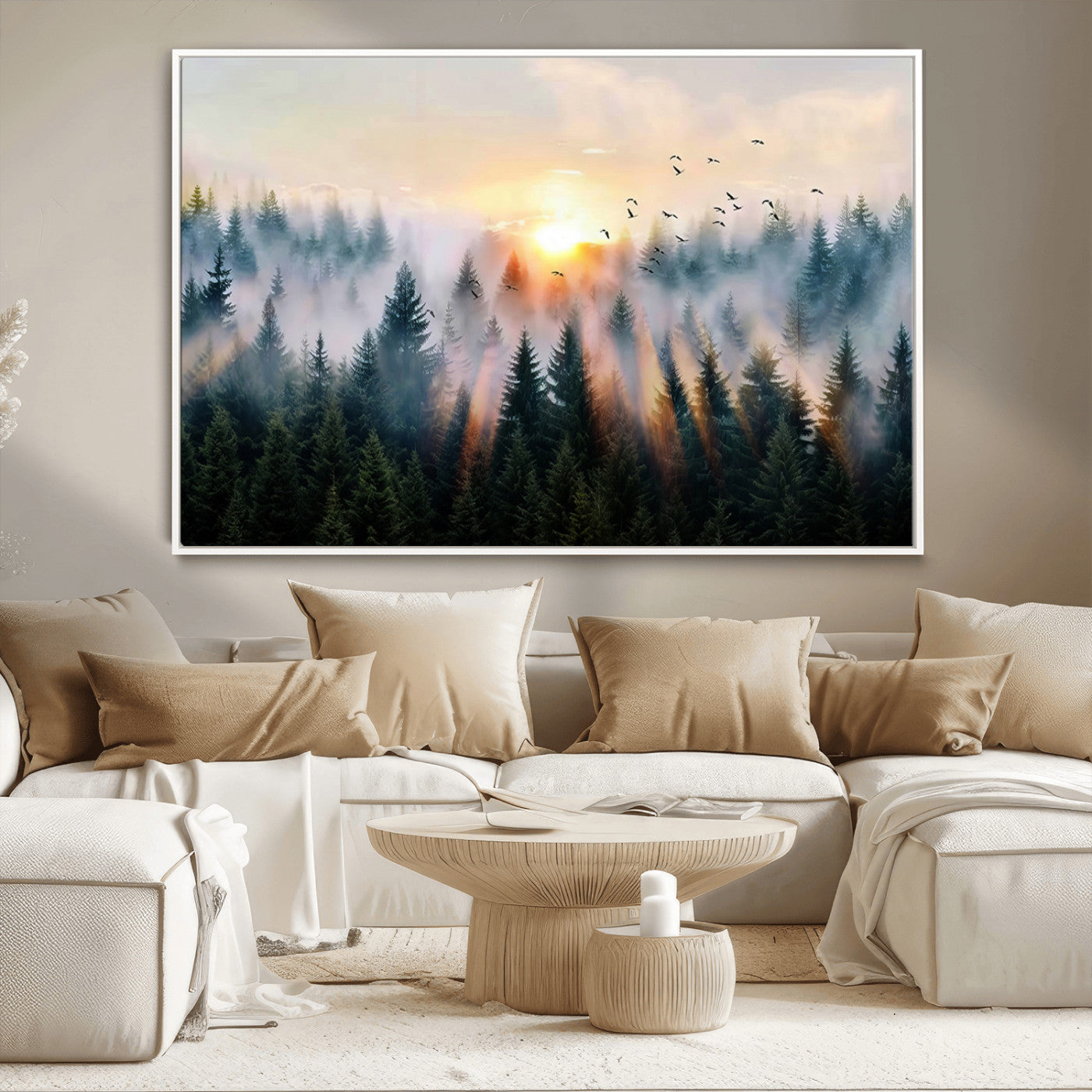 MGV-FC-36X24 - Abstract Forest Wall Art - Serene Nature Canvas Print with Misty Forest Design for Modern Home or