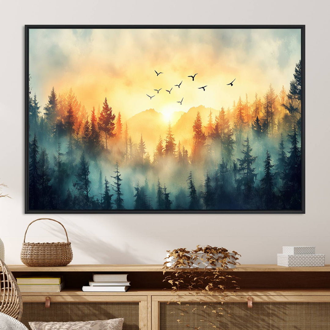 FRSABS2-MGV-CV-36X24-Abstract Forest Wall Art Print- Serene Nature Canvas Print with Misty Forest Design for Modern Home or Office Decor
