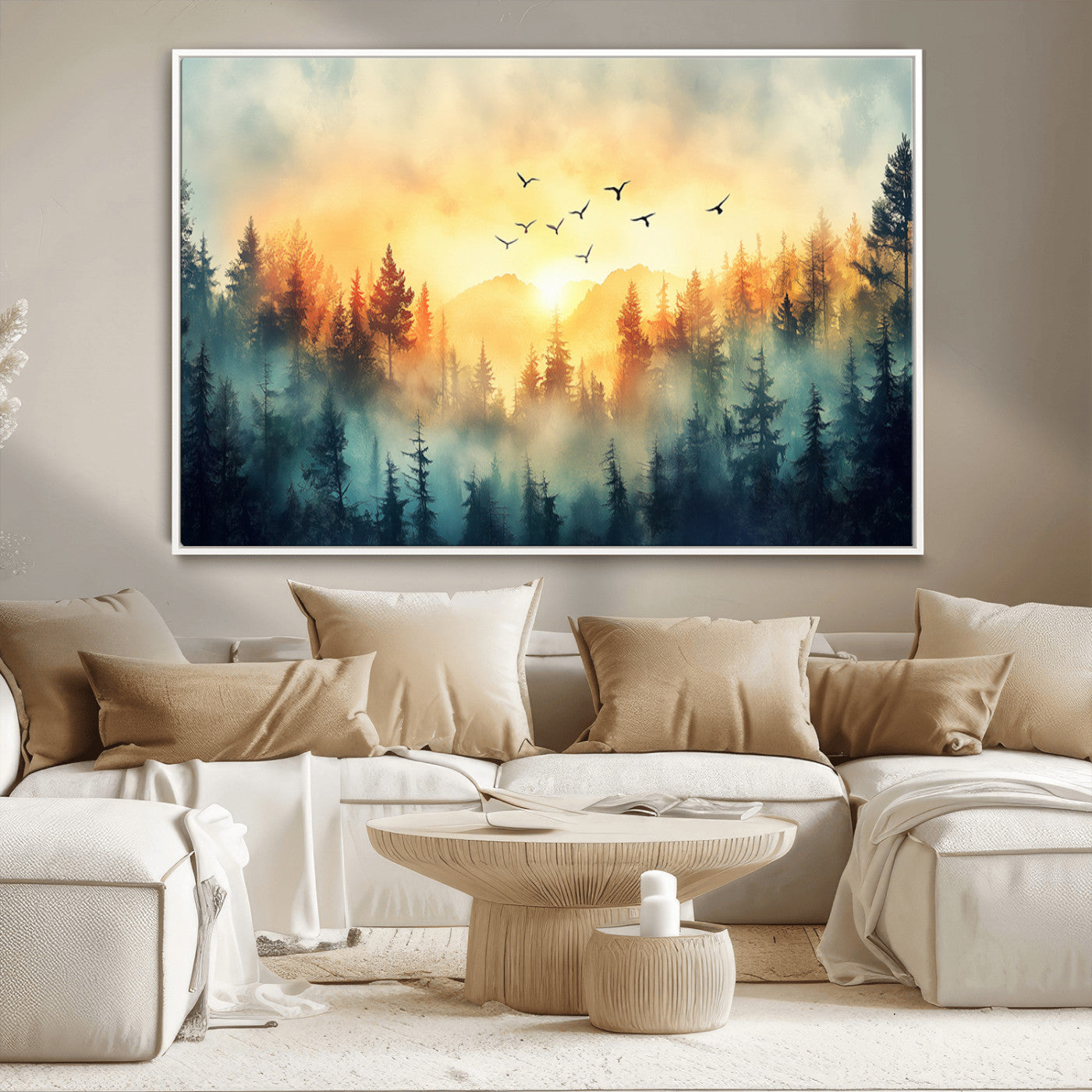 MGV-FC-36X24 - Abstract Forest Wall Art Print- Serene Nature Canvas Print with Misty Forest Design for Modern Home