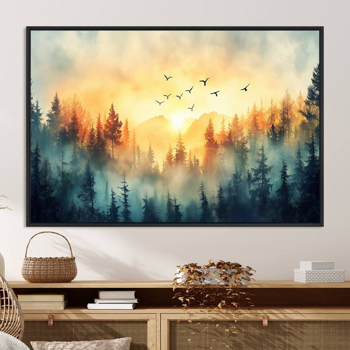 FRSABS2-MGV-CV-36X24-Abstract Forest Wall Art Print- Serene Nature Canvas Print with Misty Forest Design for Modern Home or Office Decor