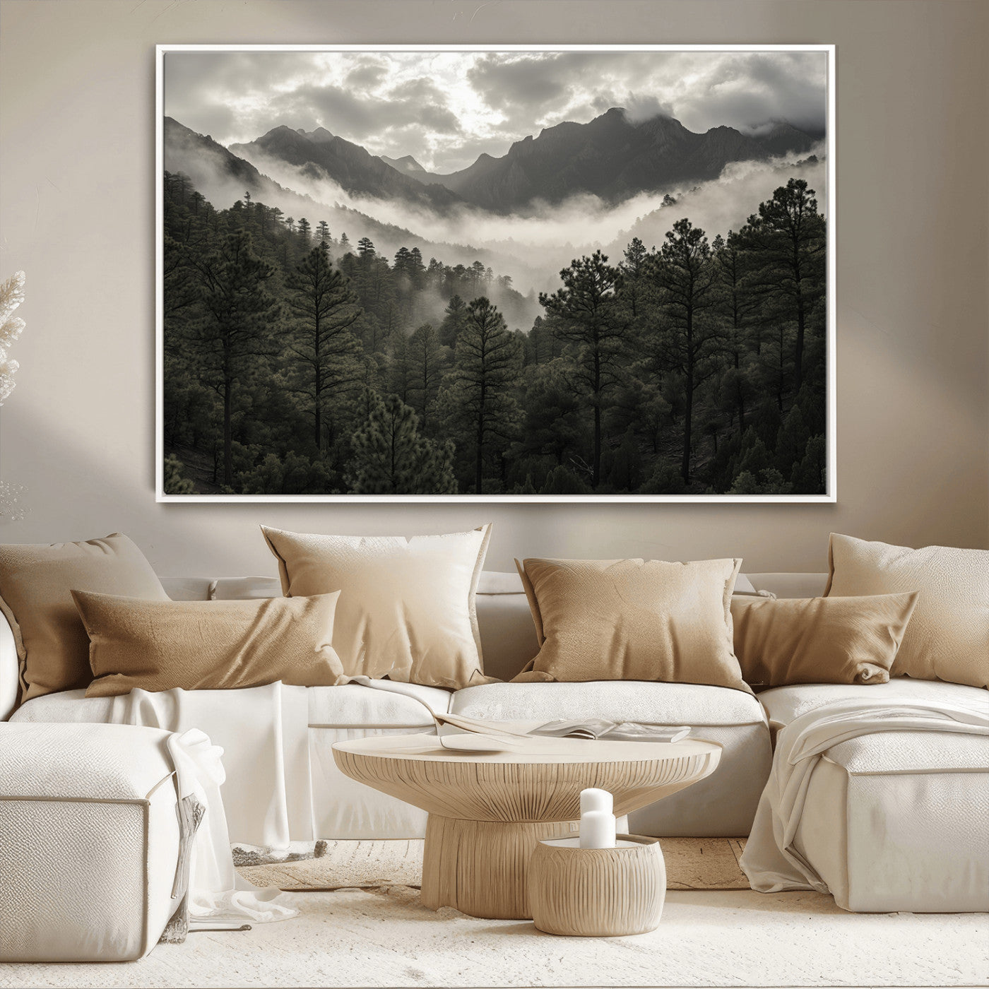 MGV-FC-36X24 - Misty Mountain Forest Wall Art – Canvas Print of Cloudy Peaks, Tranquil Pines, Enchanted Landscape, Majestic Nature Decor for Home or Office