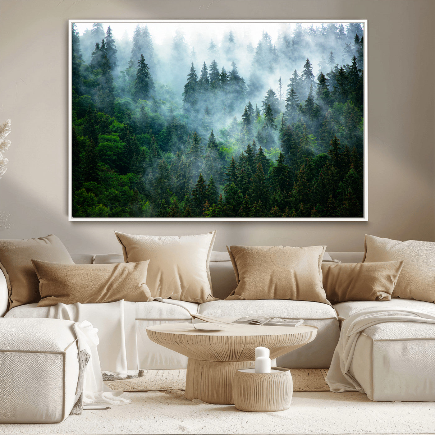 MGV-FC-36X24 - Misty Forest Art Wall Art Canvas Print, Framed Foggy Mountain Art Art Picture Print, Scenic Wall