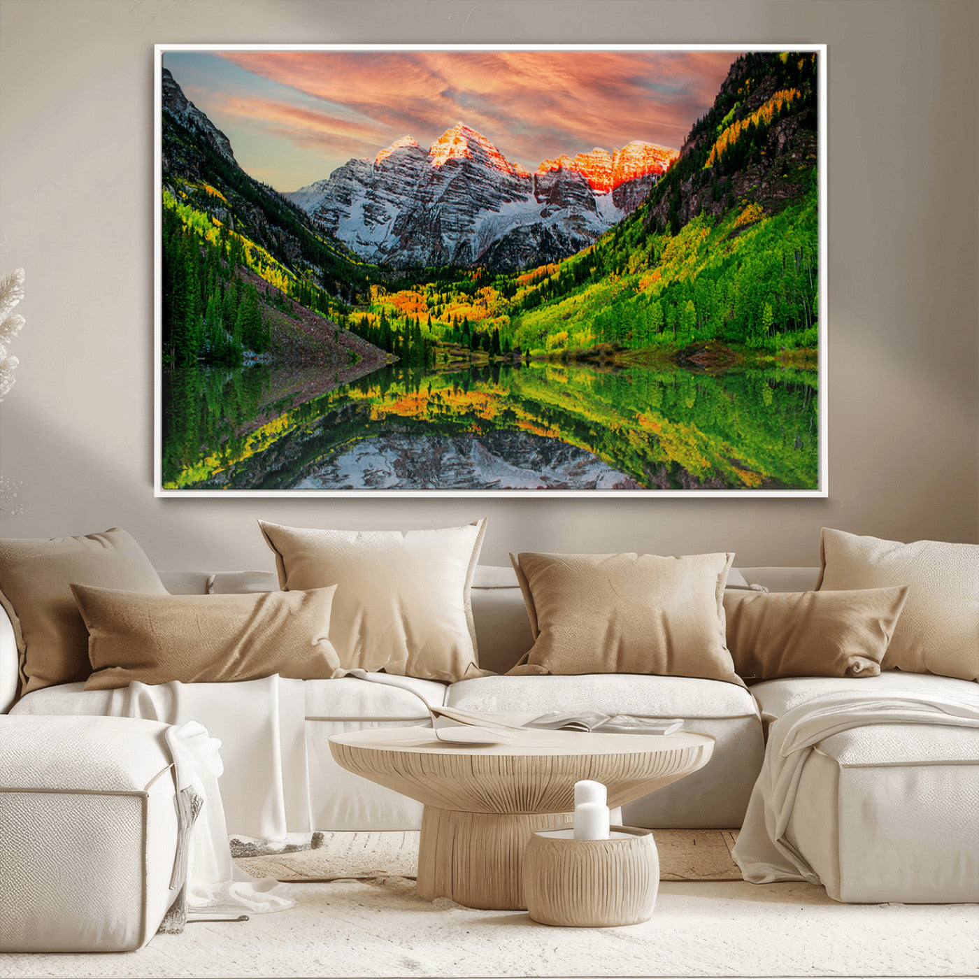MGV-FC-36X24 - Maroon Bells Lake Wall Art Canvas Print – Majestic Colorado Mountain Landscape, Autumn Reflection,