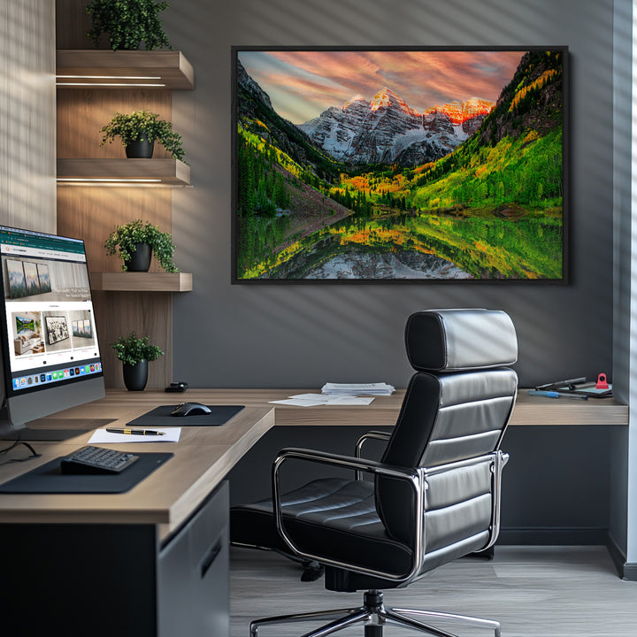 Maroon Bells Lake Wall Art Canvas Print – Majestic Colorado Mountain Landscape, Autumn Reflection, Multi-Panel Framed Artwork for Home,