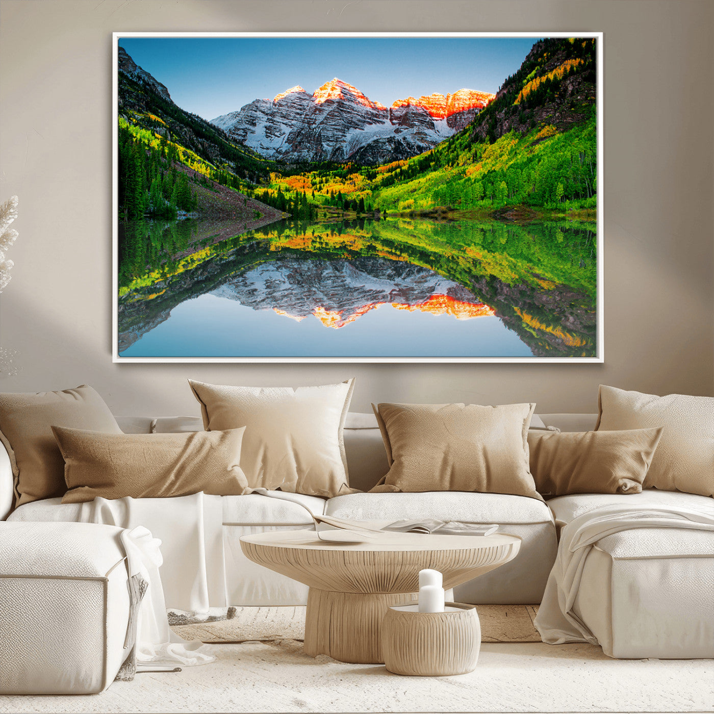 MGV-FC-36X24 - Sunrise Maroon Bells Lake Wall Art Print, Elk Mountains Canvas Wall Art, North Maroon Peak Landscape