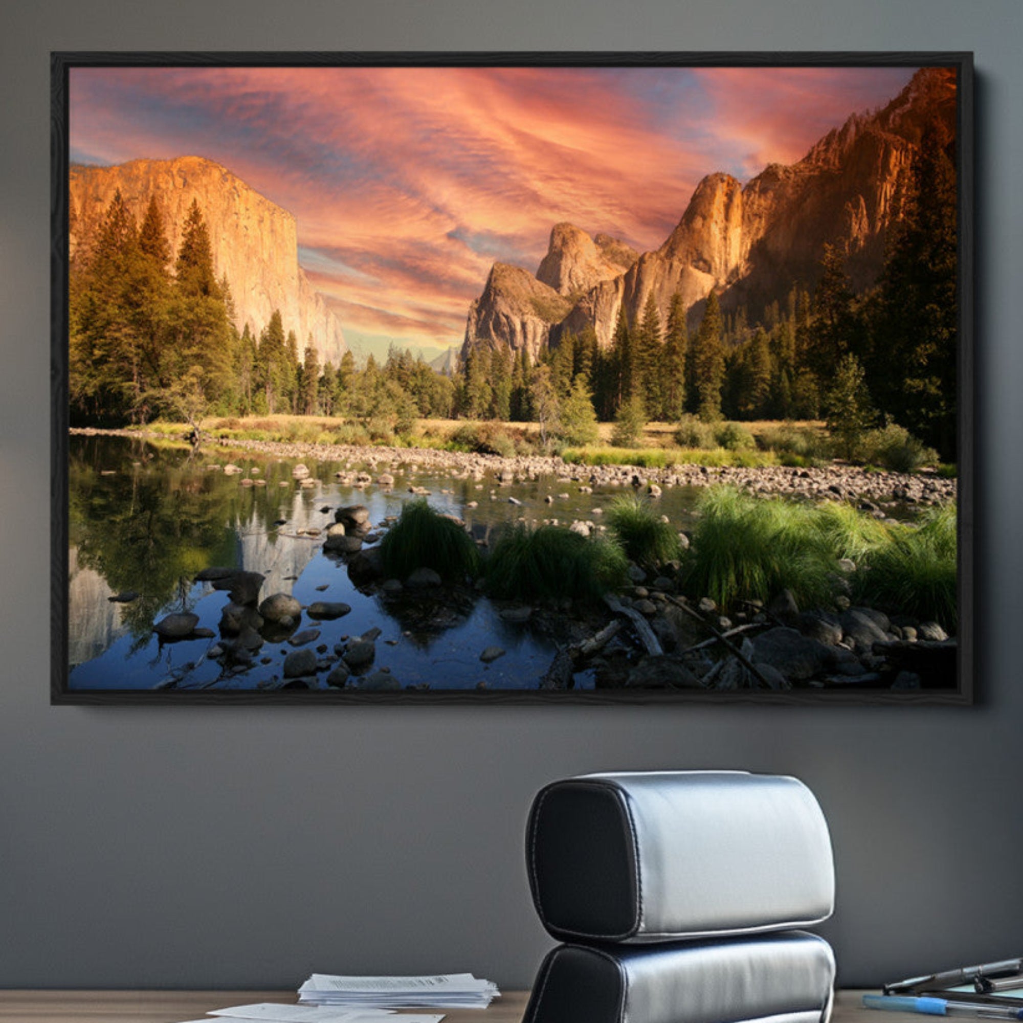31199457-MGV-CV-36X24-Yosemite Valley Wall Art Canvas Print – El Capitan Sunset Sky Vibrant Landscape Nature Artwork for Home Office