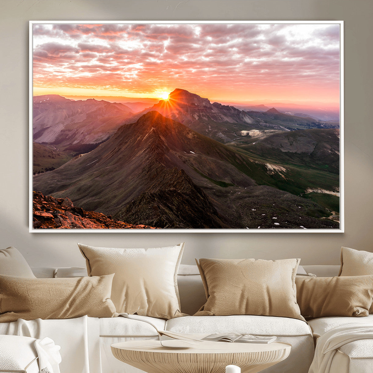 MGV-FC-36X24 - Majestic Sunrise Wall Art – Canvas Print of Rugged Mountain Peaks, Vibrant Sky, Serene Landscape, Nature Decor for Home or Office