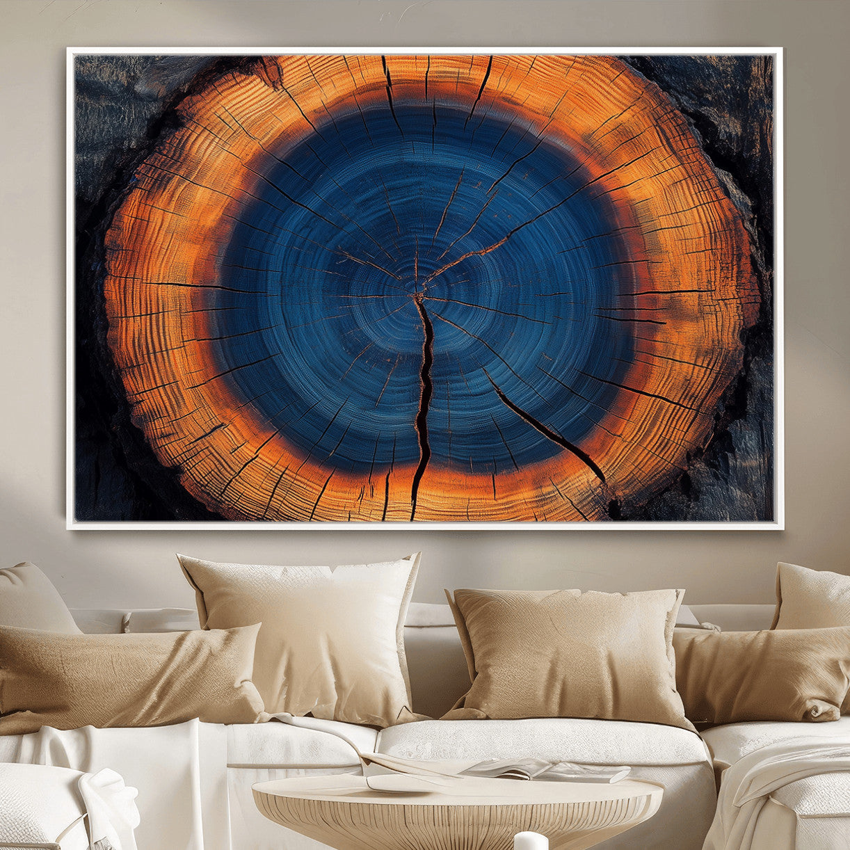 MGV-FC-36X24 - Abstract Tree Ring Wall Art Print, Natural Rustic Wood Texture Canvas Print, Framed Tree Ring Printing, Wood Tree Stump Artwork Canvas Print