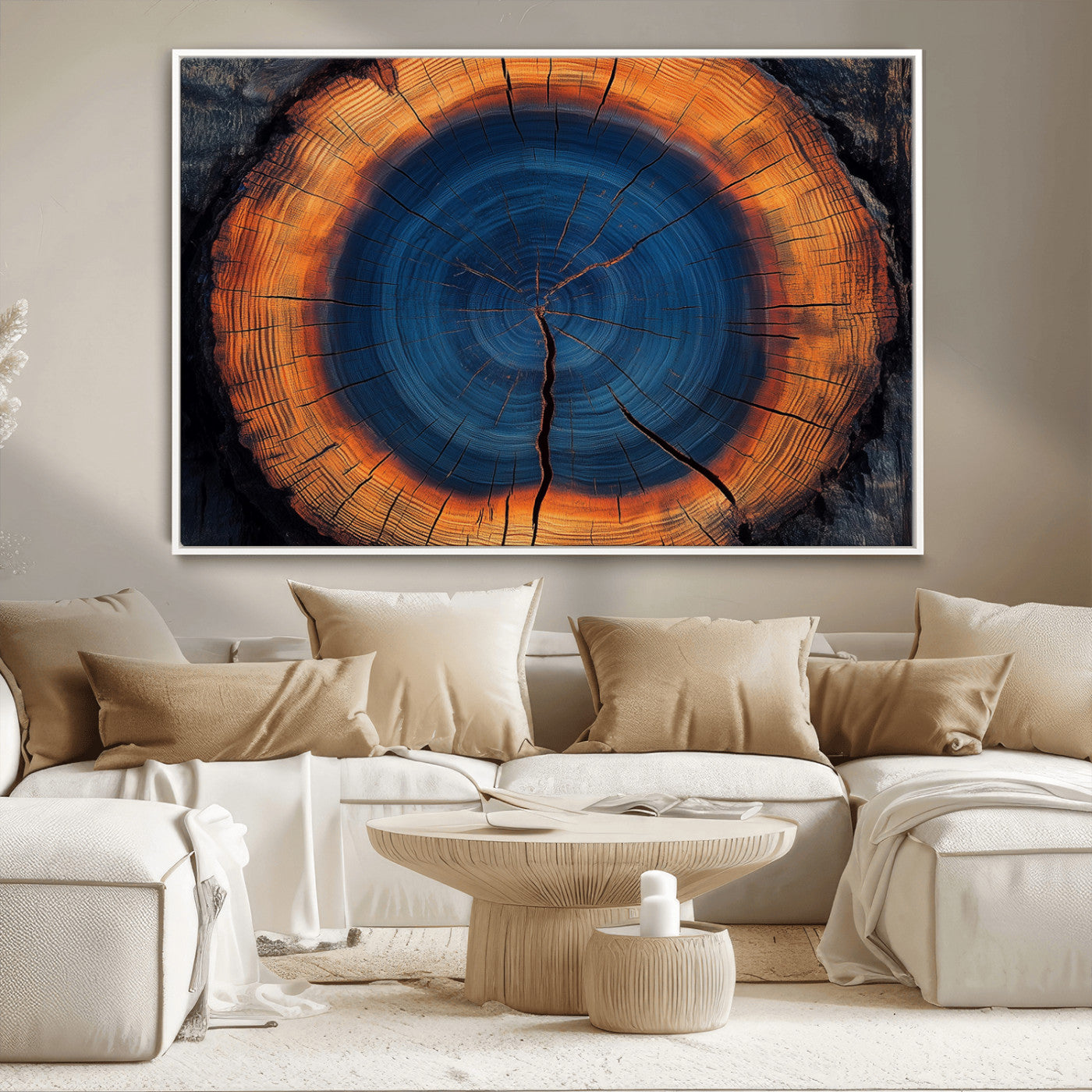 MGV-FC-36X24 - Abstract Tree Ring Wall Art Print, Natural Rustic Wood Texture Canvas Print, Framed Tree Ring Printing, Wood Tree Stump Artwork Canvas Print