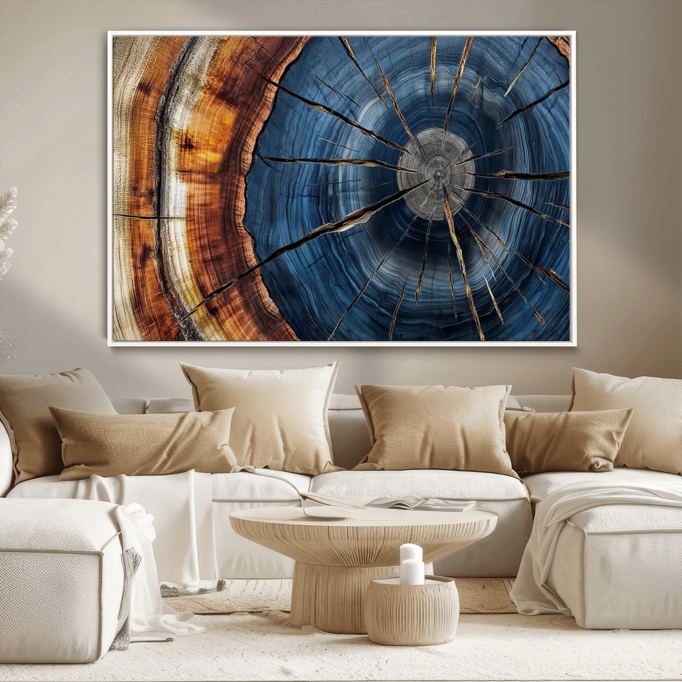 MGV-FC-36X24 - Framed Abstract Tree Ring Wall Art Print, Natural Rustic Wood Texture Canvas Print, Wood Tree Stump