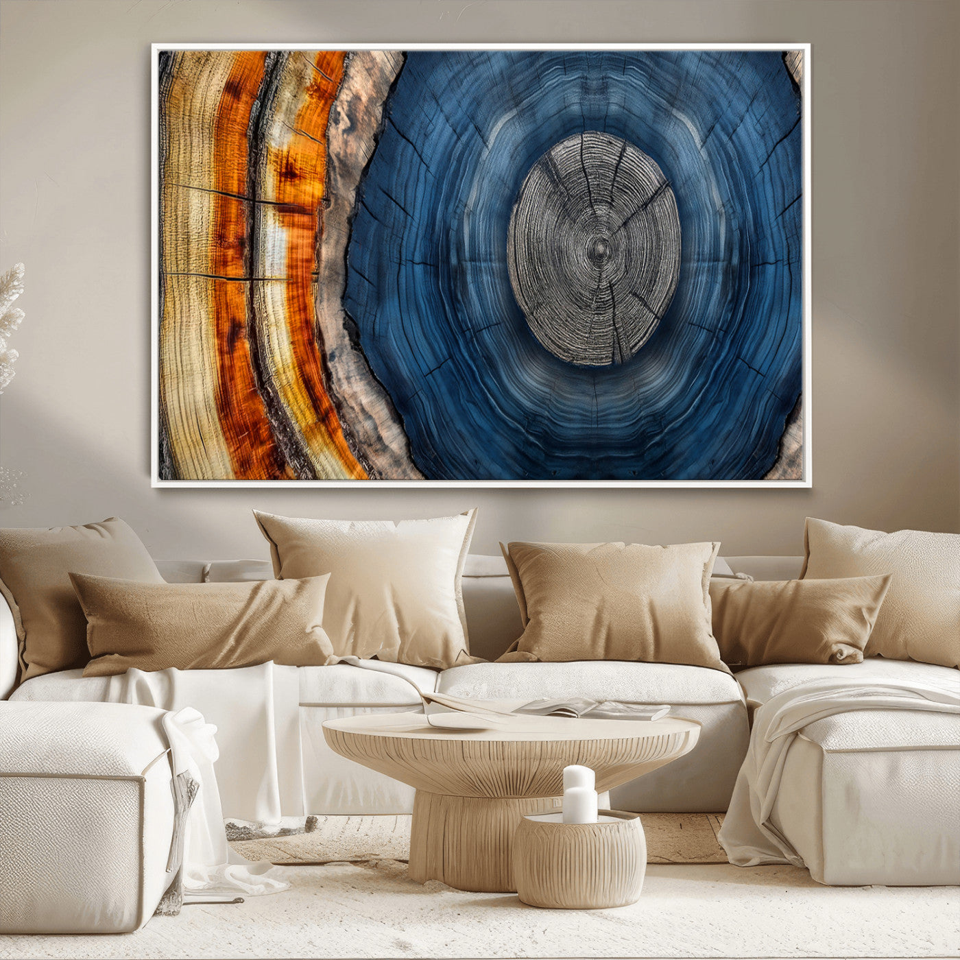 84489410-MGV-CV-36X24-Abstract Framed Tree Rings Wall Decor, Wood Grain Rings Artwork Print, Nature Woodland Modern Wall Decor for Barn Wall, Farmhouse Decor