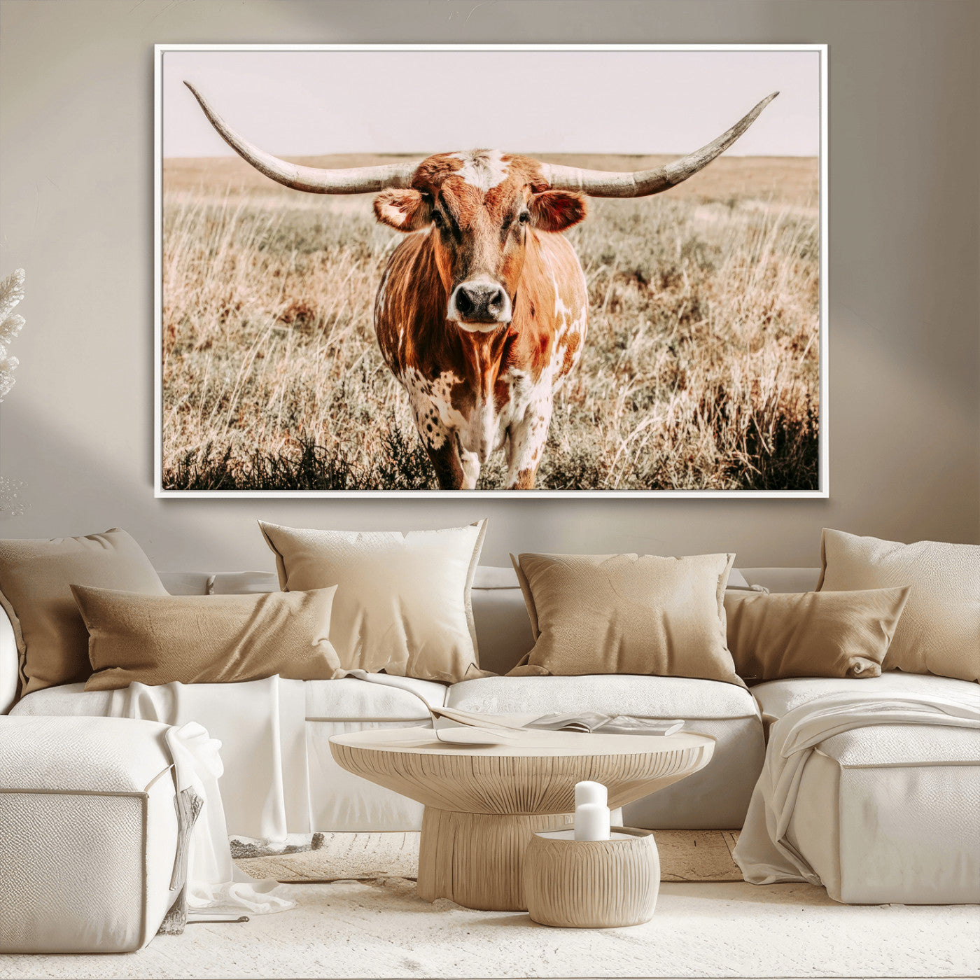 MGV-FC-36X24 - Wall Art Canvas Print Majestic Longhorn Graceful Strength in Every Curve Bold Spirit of the Wild