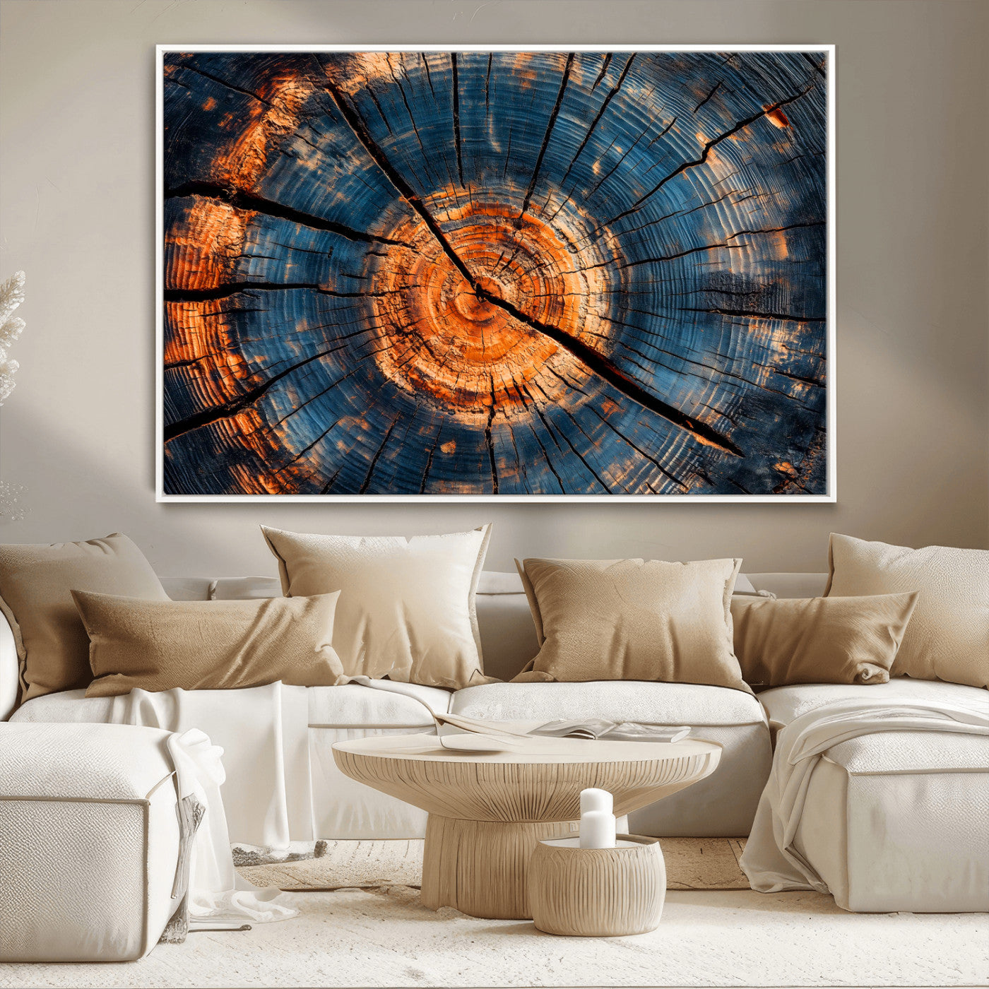 MGV-FC-36X24 - Burnt Wood Wall Art Canvas Print, Framed Aged Timber Art Picture Print, Rustic Tree Slice Perfect Rustic Decor Artwork