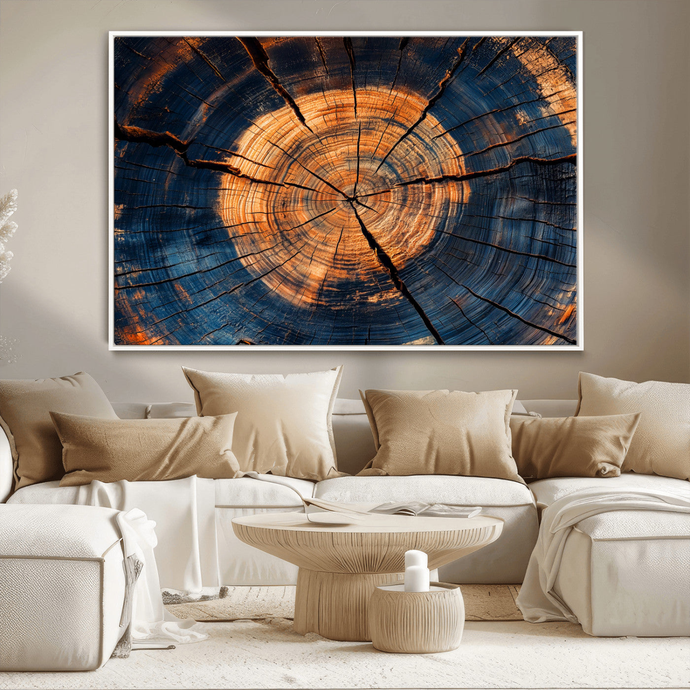 MGV-FC-36X24 - Burnt Wood Wall Art Canvas Print, Framed Aged Timber Art Picture Print, Rustic Tree Slice Perfect Rustic Decor Artwork