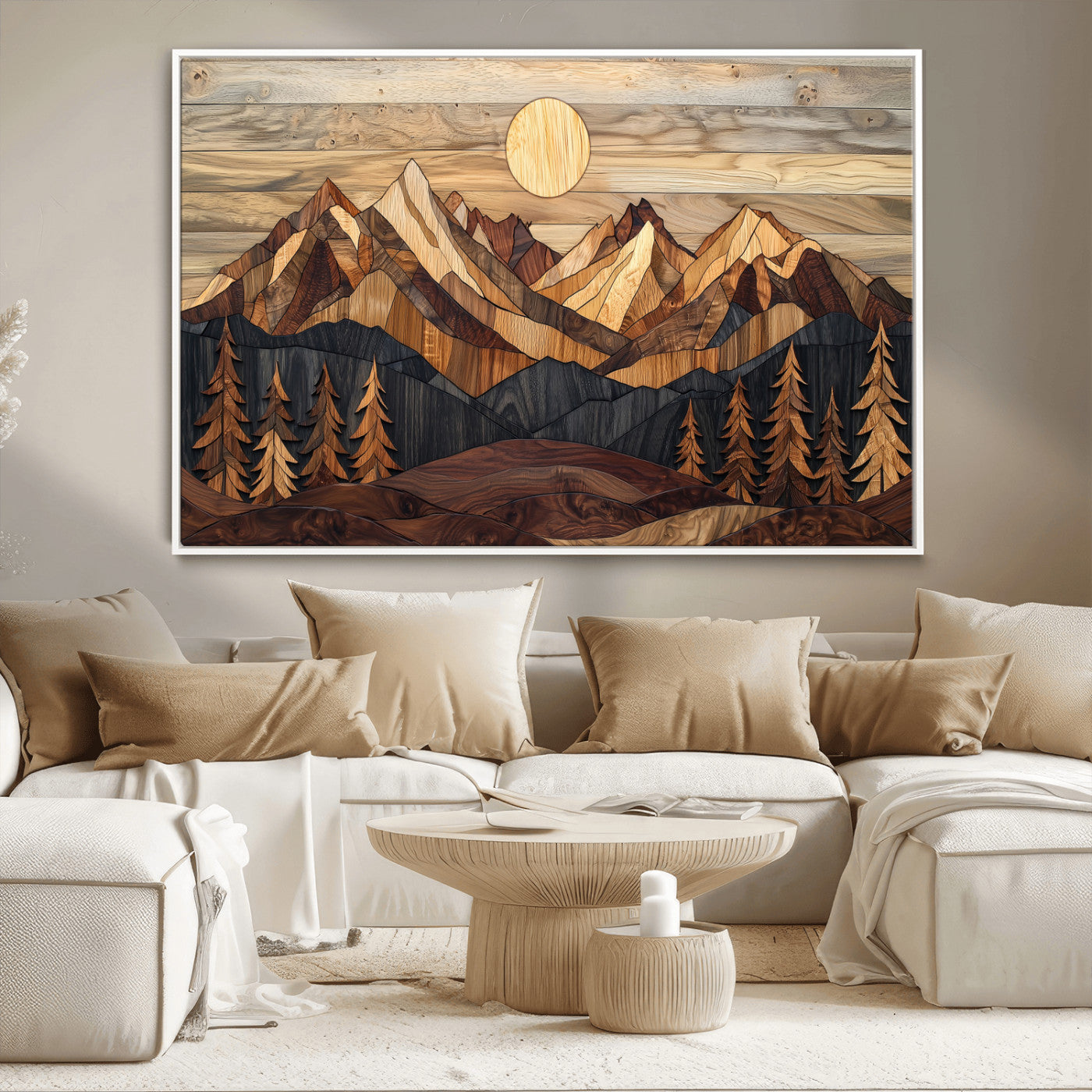 MGV-FC-36X24 - Wood Mountain Landscape Wall Art Canvas Print, Framed Sunset Hills Art Picture Print, Abstract Nature Perfect Boho Decor Artwork