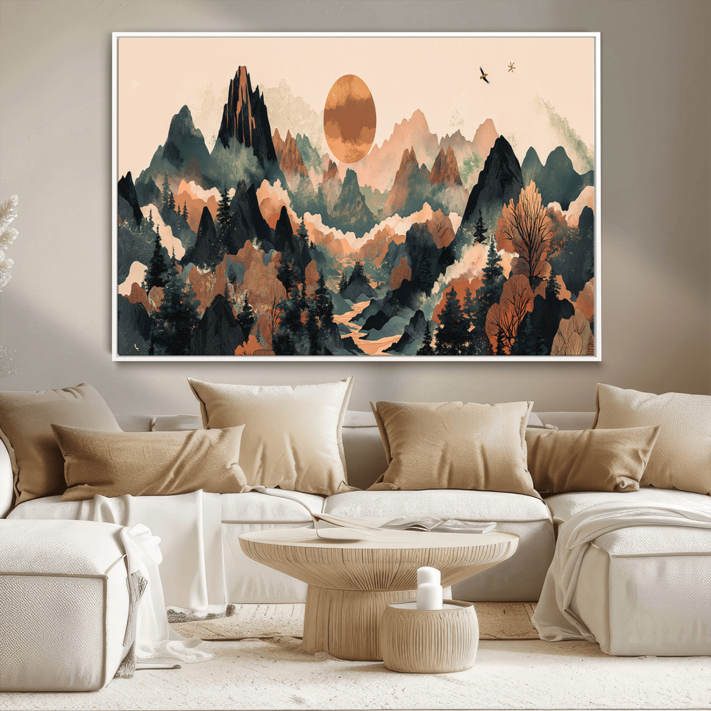 MGV-FC-36X24 - Wood Mountain Landscape Wall Art Canvas Print, Framed Sunset Hills Art Picture Print, Abstract Nature Perfect Boho Decor Artwork