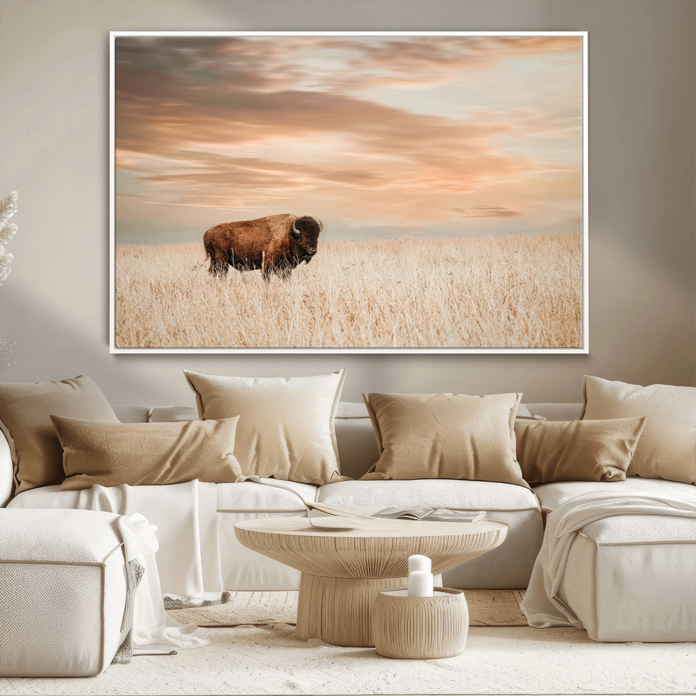 MGV-FC-36X24 - Bison Wall Art Canvas Print, Framed Buffalo Art Picture Print, Western Prairie Perfect Rustic Decor Artwork